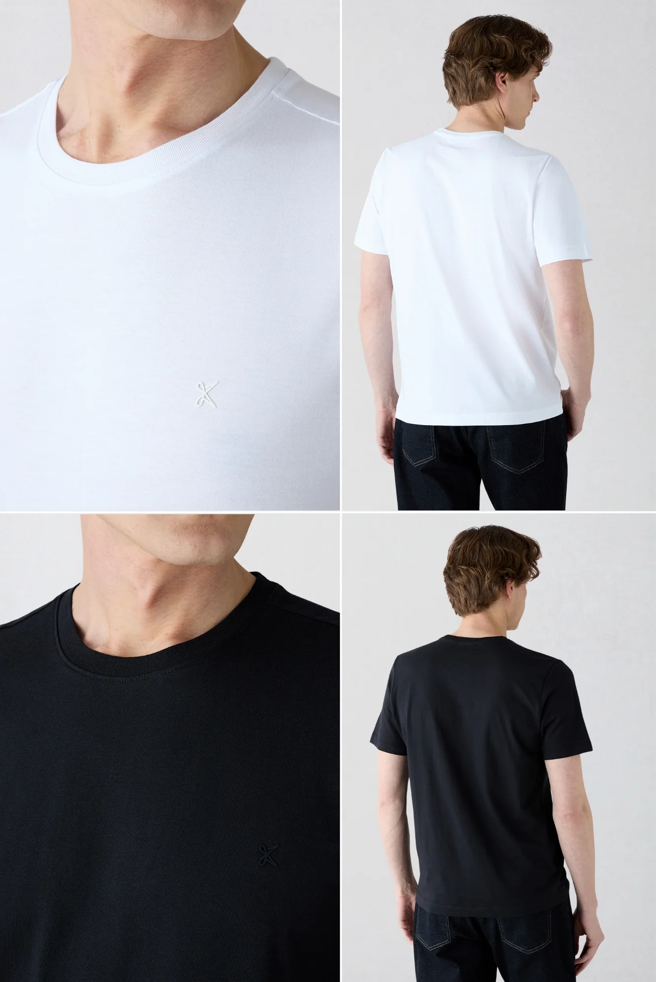 Siyah-Beyaz Bisiklet Yaka Regular Fit %100 Pamuk 2'li Paket Basic Tişört Seti - Image 3