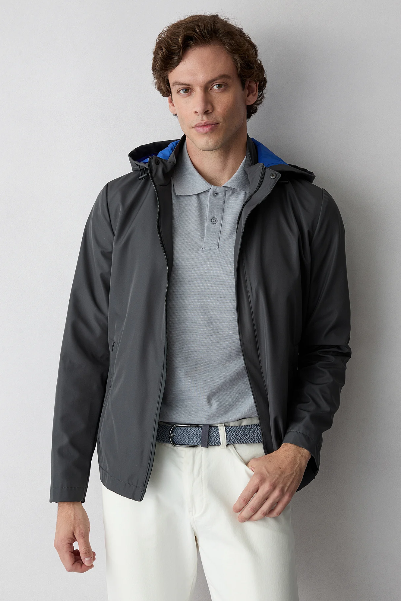 Gri - Bordo Düğmeli Polo Yaka Regular Fit Pamuklu Düz 2'li Paket Tişört Seti - Image 7