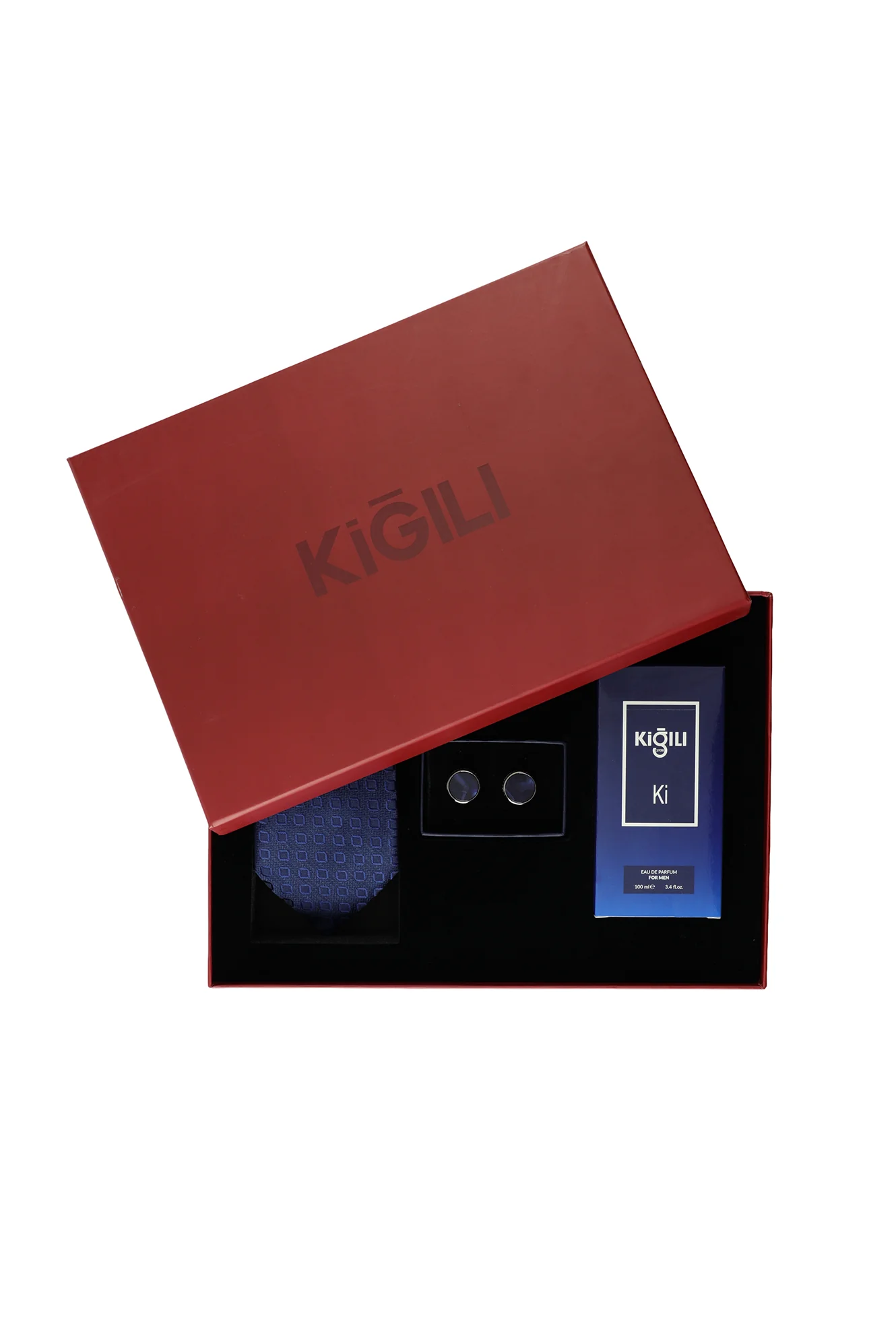 3'lü Kravat & Kol Düğmesi & 100 ml Ki Parfüm Hediye Kutulu Set