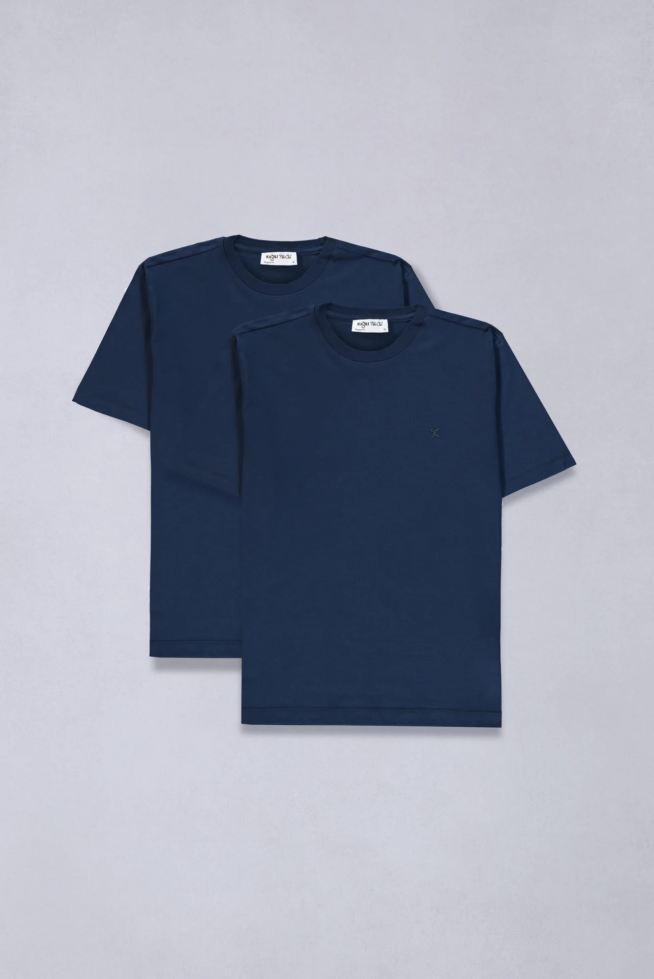 Lacivert-Lacivert Bisiklet Yaka Regular Fit %100 Pamuk 2'li Paket Basic Tişört Seti - Image 7