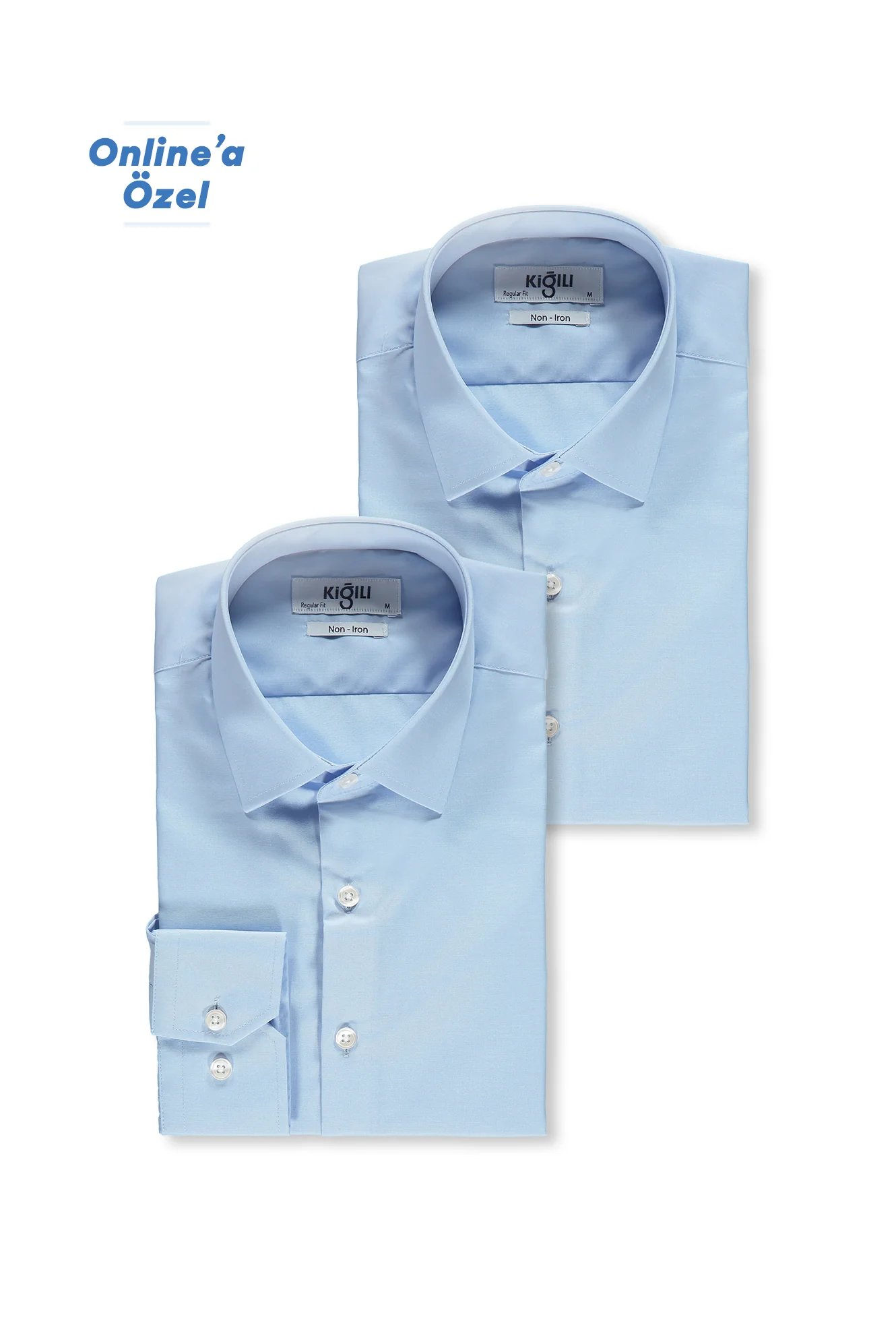 Mavi-Mavi Uzun Kol Regular Fit Düz Pamuklu Non Iron 2'li Gömlek Seti