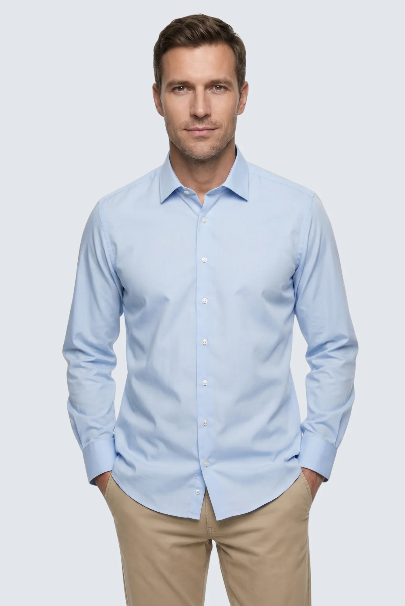Mavi-Mavi Uzun Kol Regular Fit Düz Pamuklu Non Iron 2'li Gömlek Seti - Image 3
