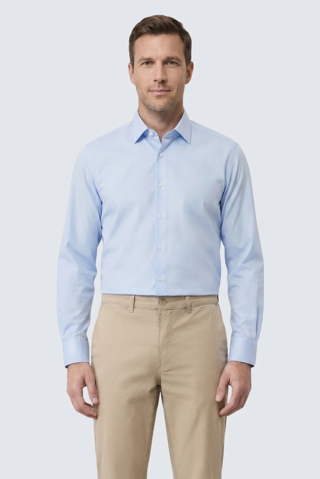 Mavi-Mavi Uzun Kol Regular Fit Düz Pamuklu Non Iron 2'li Gömlek Seti - Image 4