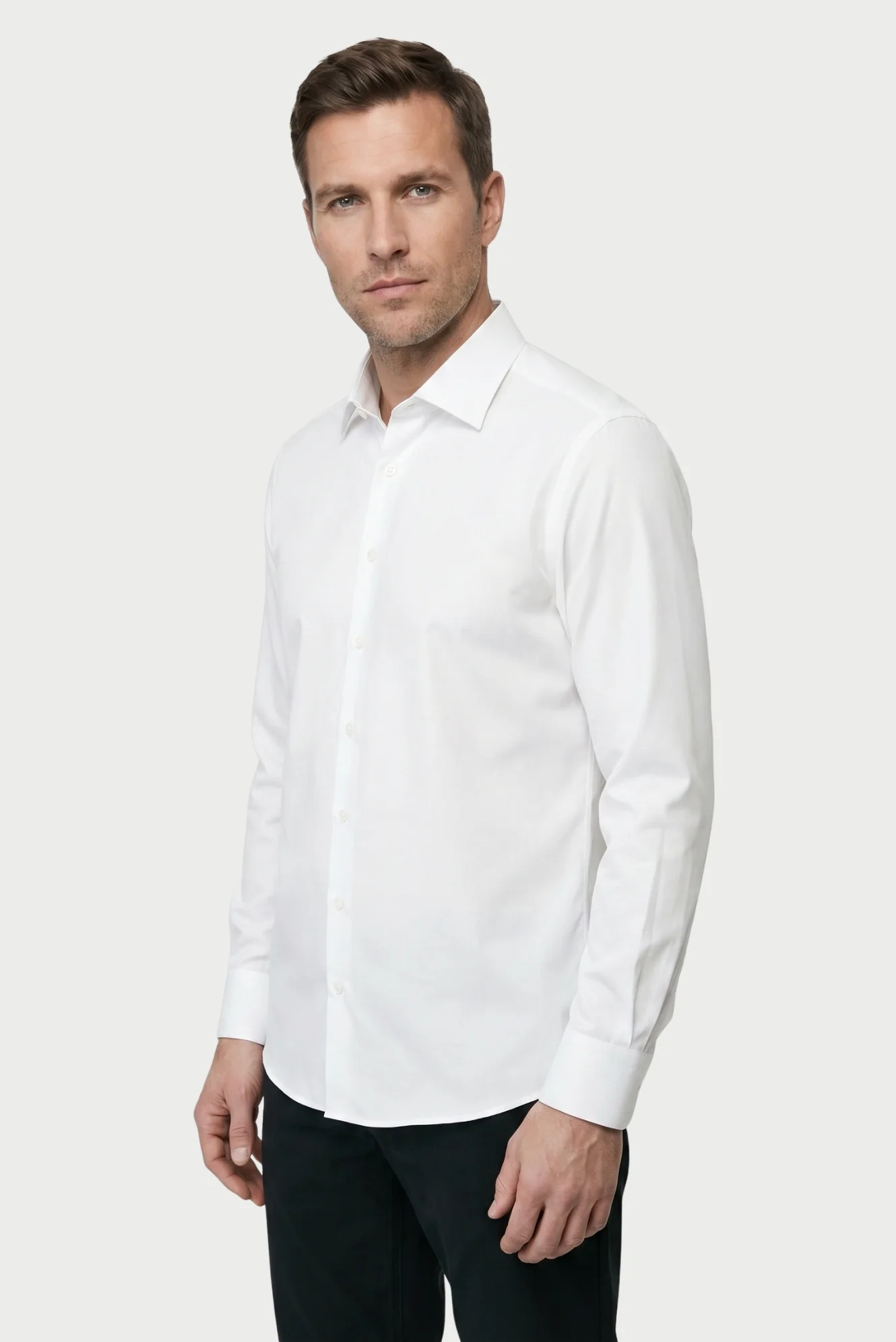 Mavi-Beyaz Uzun Kol Regular Fit Düz Pamuklu Non Iron 2'li Gömlek Seti - Image 4