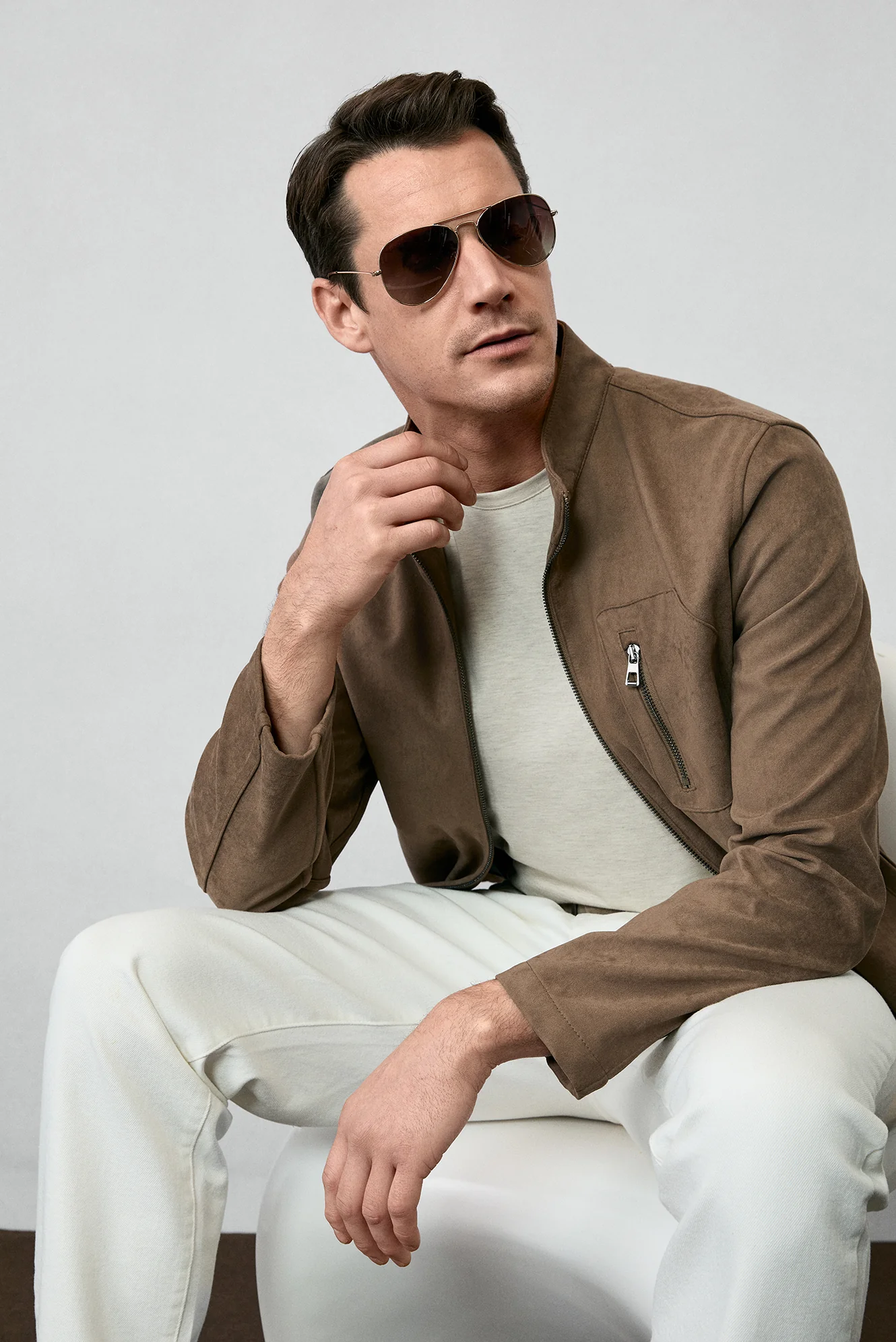 Açık Bej Melanj Bisiklet Yaka Slim Fit Süprem Pamuklu Basic Tişört - Image 4
