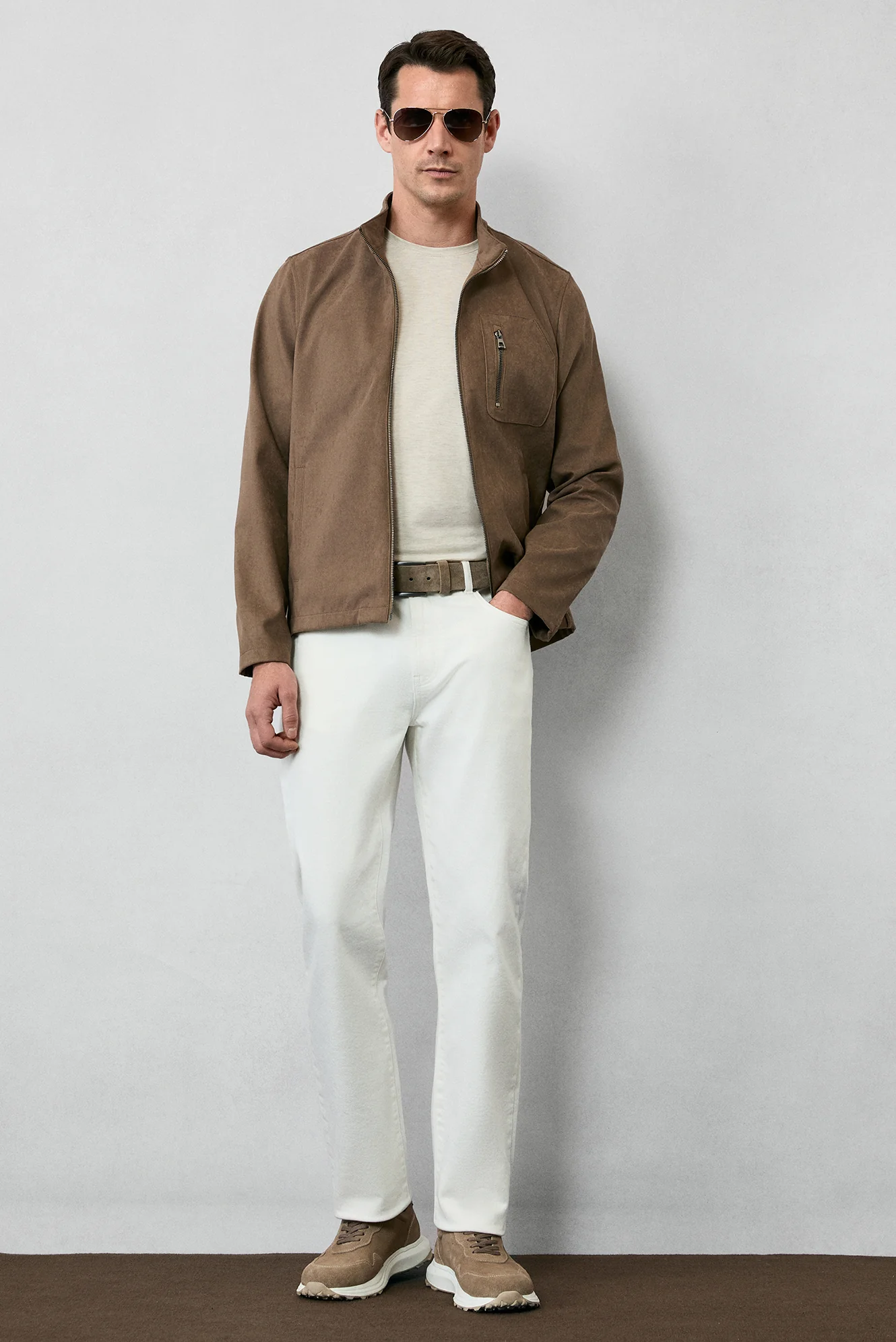 Açık Bej Melanj Bisiklet Yaka Slim Fit Süprem Pamuklu Basic Tişört - Image 6