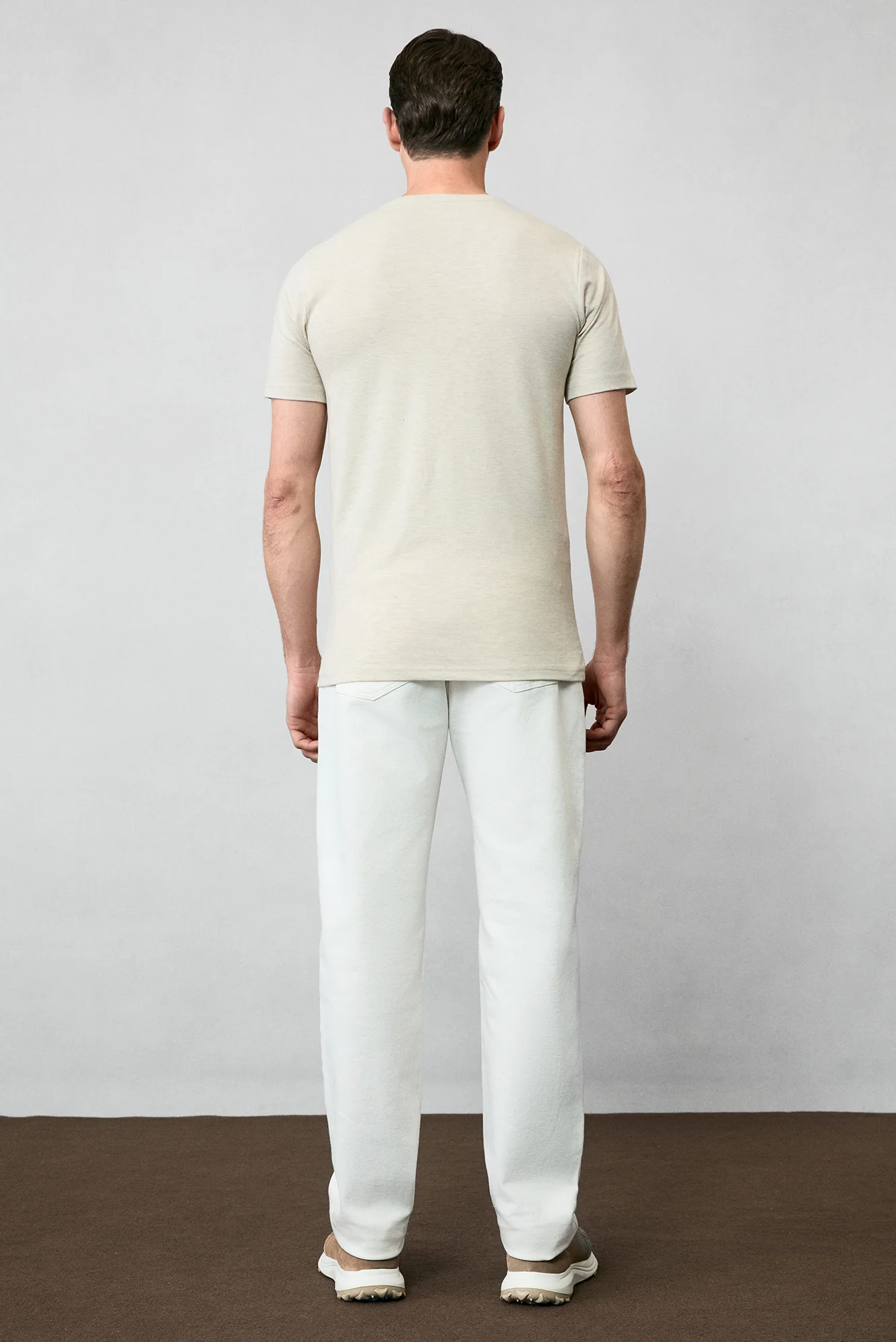 Açık Bej Melanj Bisiklet Yaka Slim Fit Süprem Pamuklu Basic Tişört - Image 7