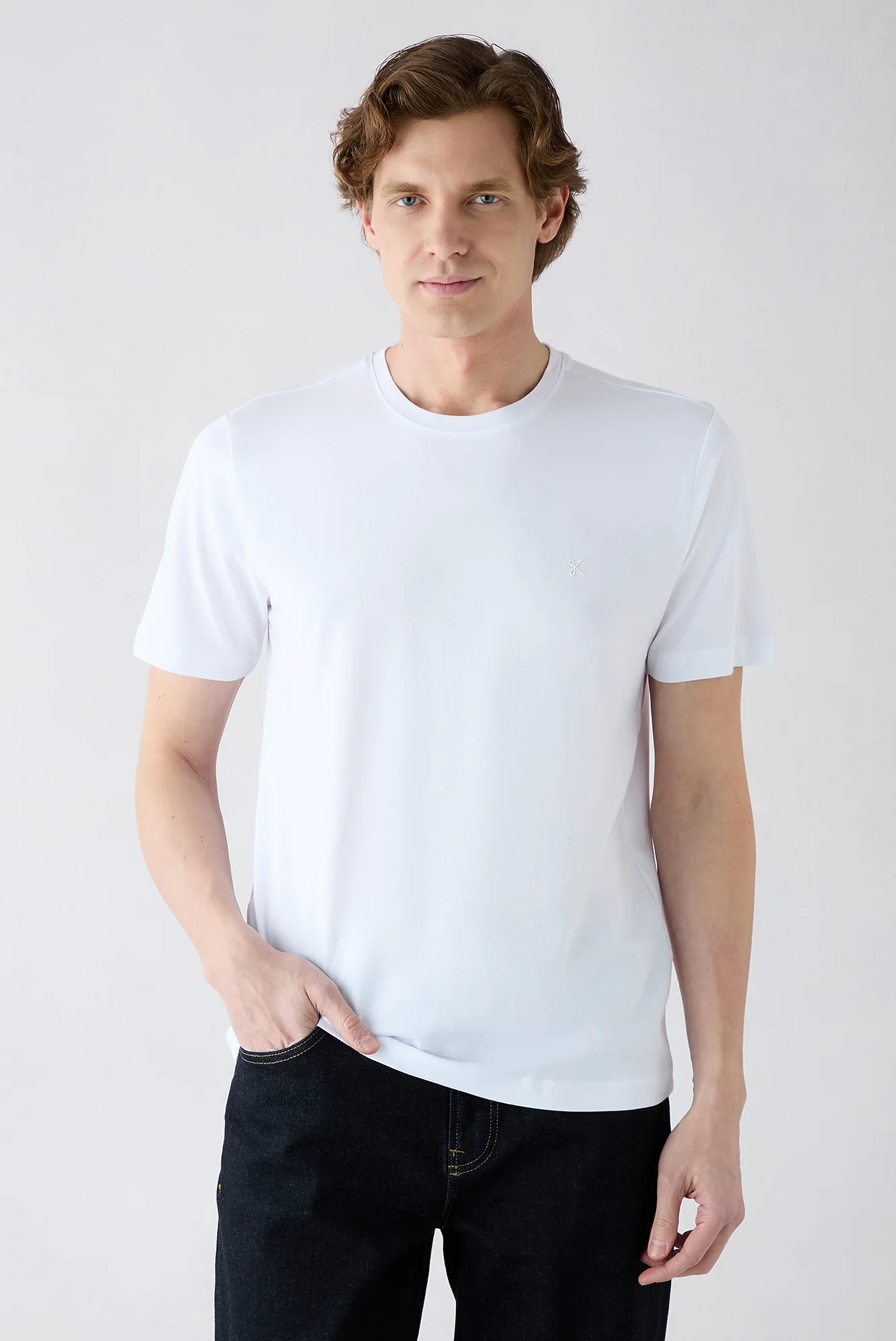 Beyaz-Beyaz Bisiklet Yaka Regular Fit %100 Pamuk 2'li Paket Basic Tişört Seti - Image 2