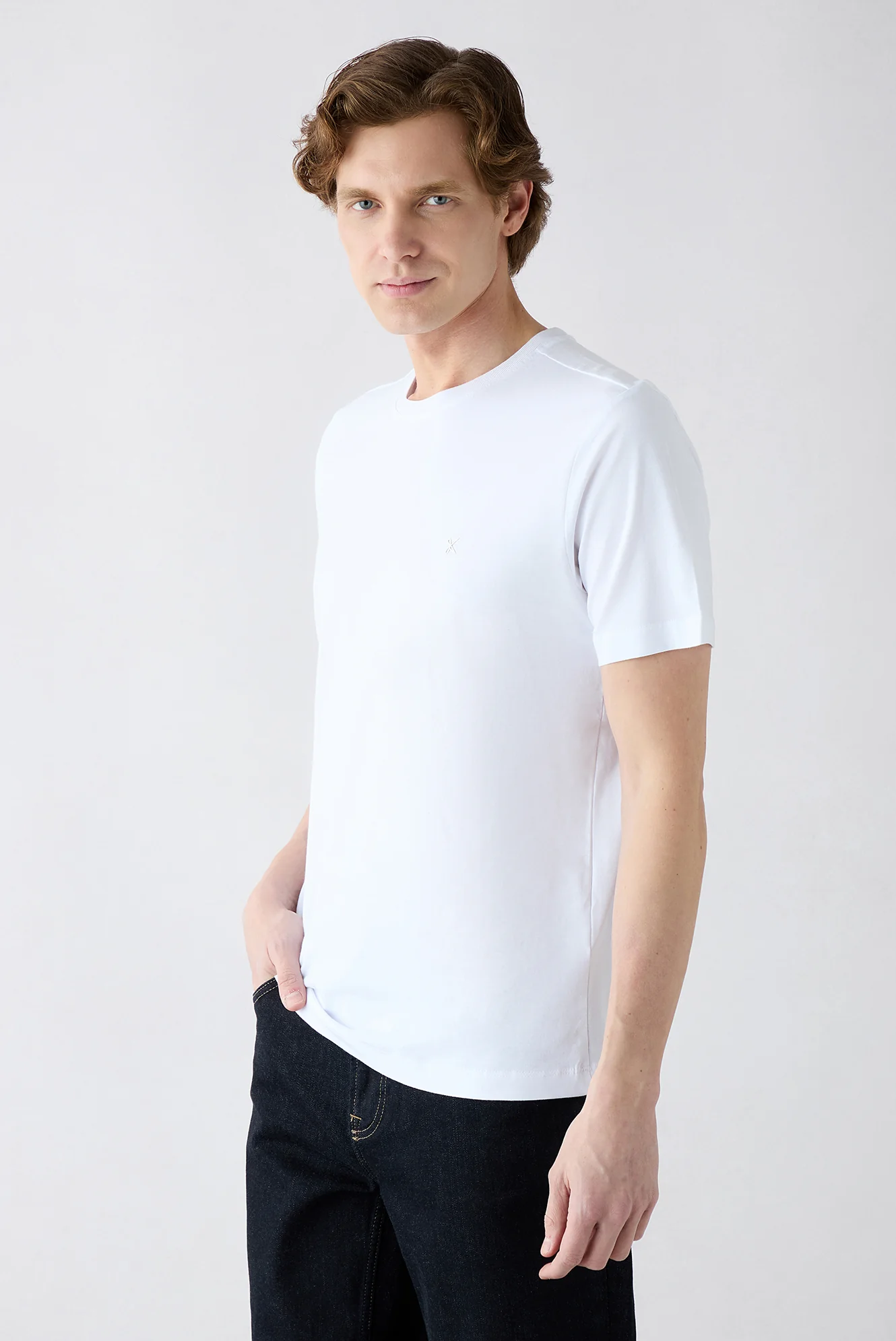 Beyaz-Beyaz Bisiklet Yaka Regular Fit %100 Pamuk 2'li Paket Basic Tişört Seti - Image 3