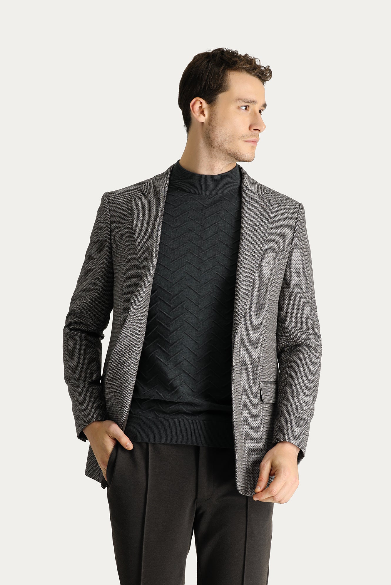 Acı Kahve 4 Drop Relaxed Fit Rahat Kesim Klasik Desenli Ceket