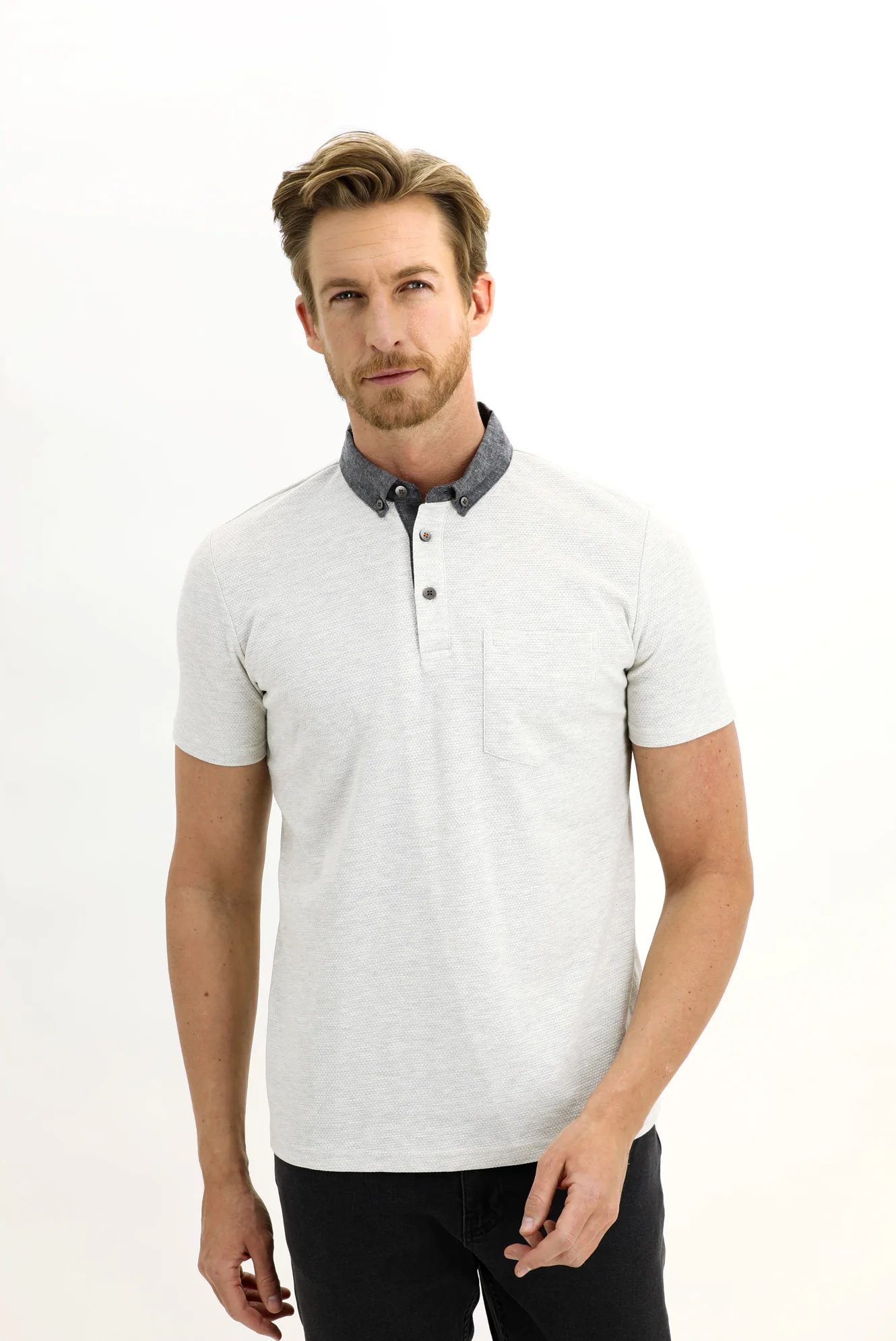 Açık Antrasit Polo Yaka Regular Fit Tişört - Image 2