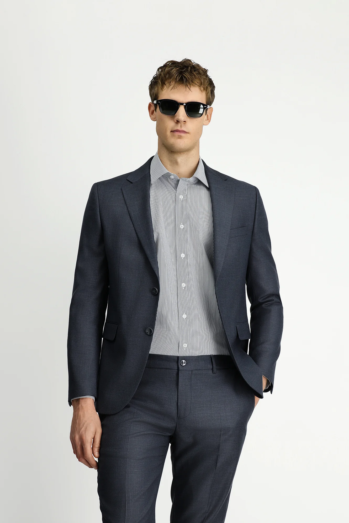 Açık Antrasit 7 Drop Slim Fit Dar Kesim Desenli Beli Lastikli Takım Elbise - Image 3