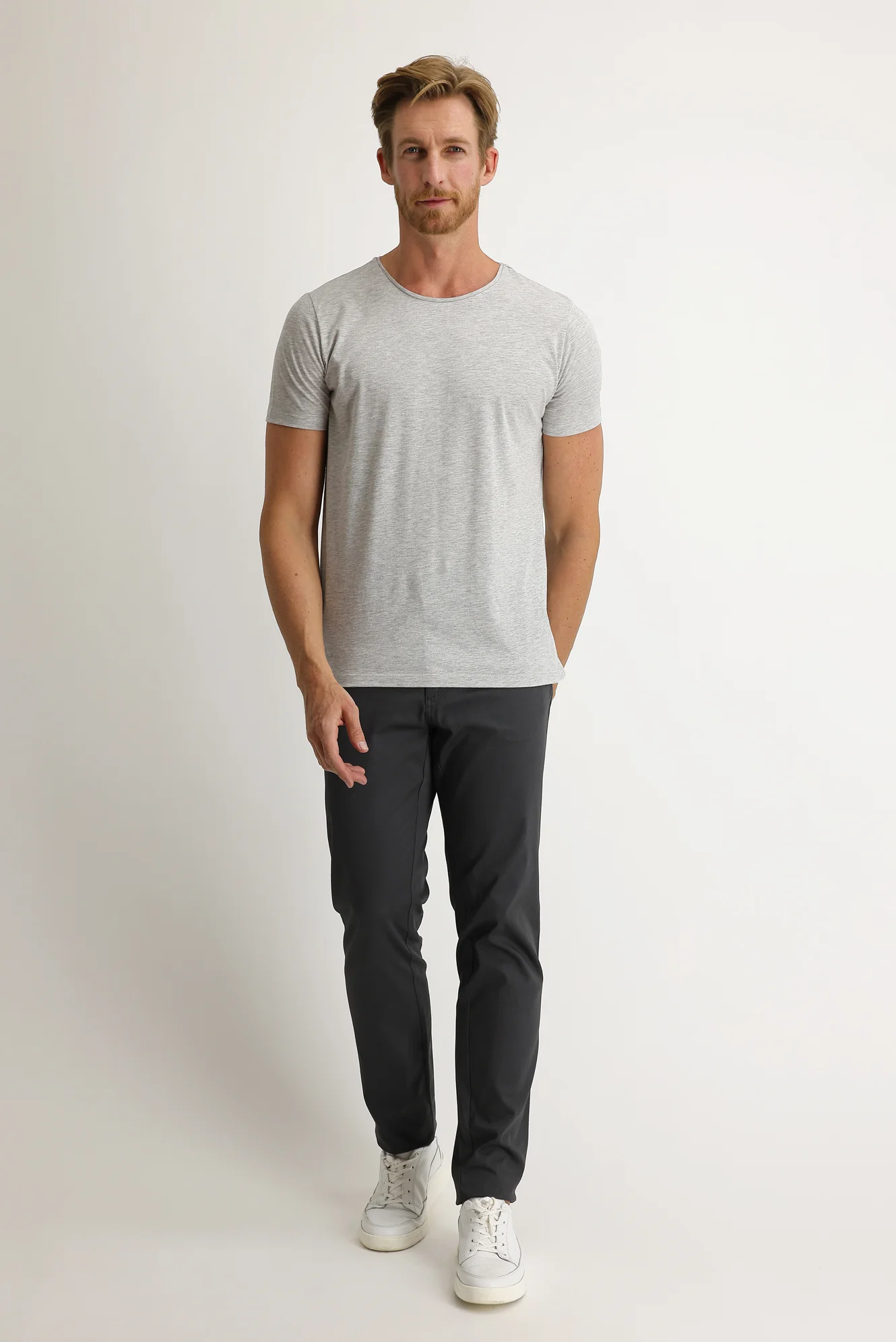 Açık Antrasit Regular Fit Standart Kesim Kuşgözü Likralı Kanvas / Chino Pantolon