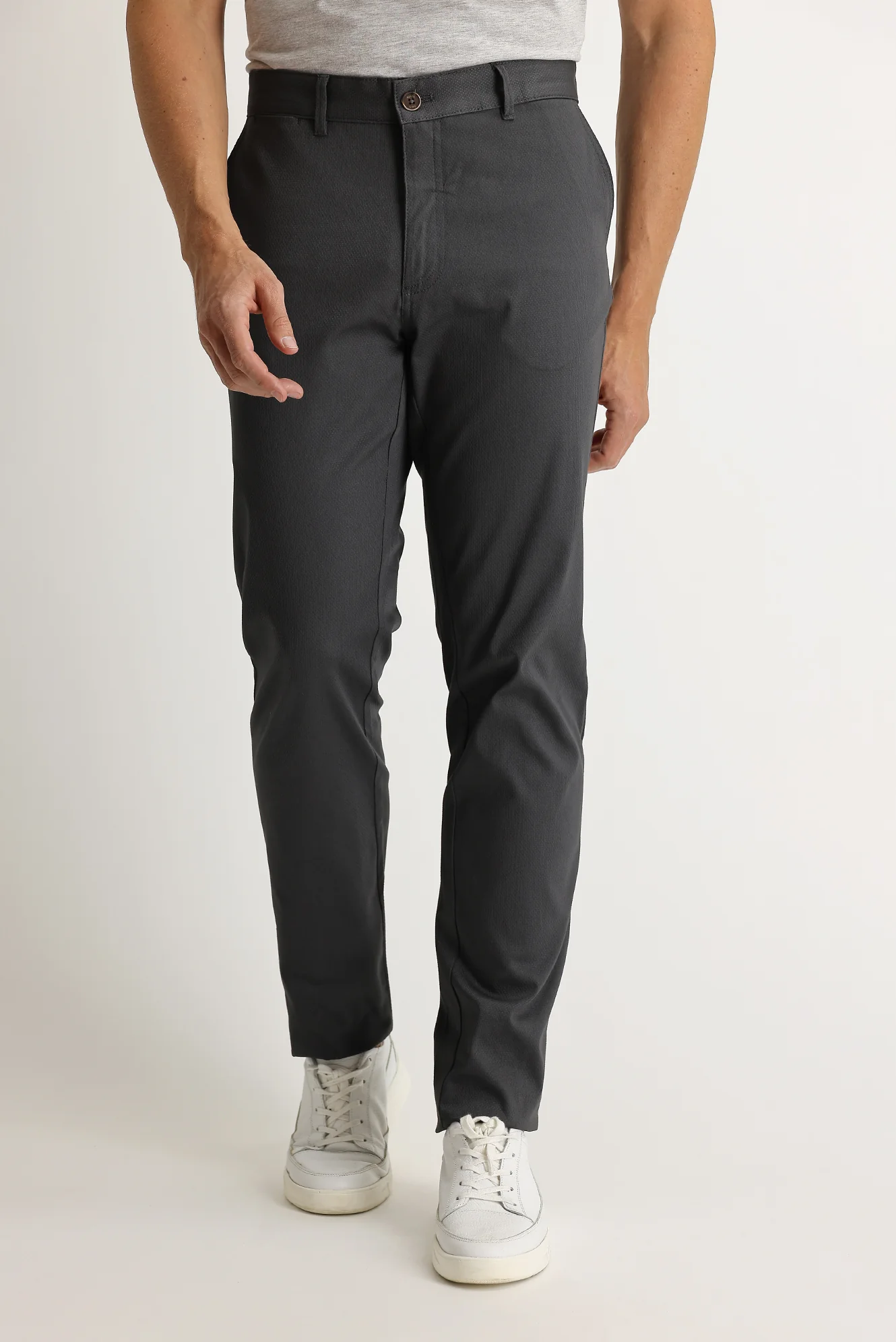 Açık Antrasit Relaxed Fit Rahat Kesim Kuşgözü Likralı Kanvas / Chino Pantolon - Image 2