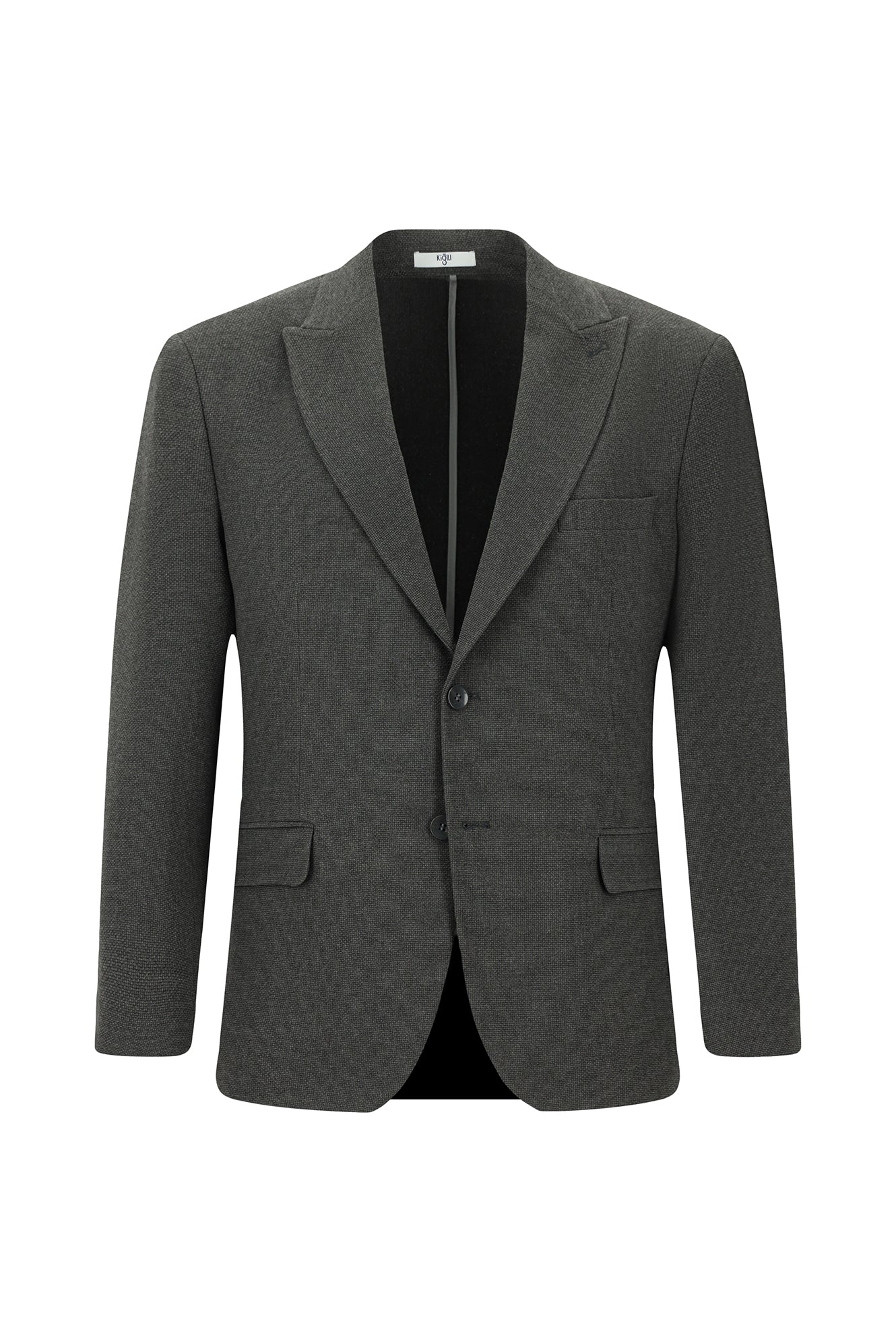 Açık Antrasit 7 Drop Slim Fit Dar Kesim Desenli Klasik Ceket