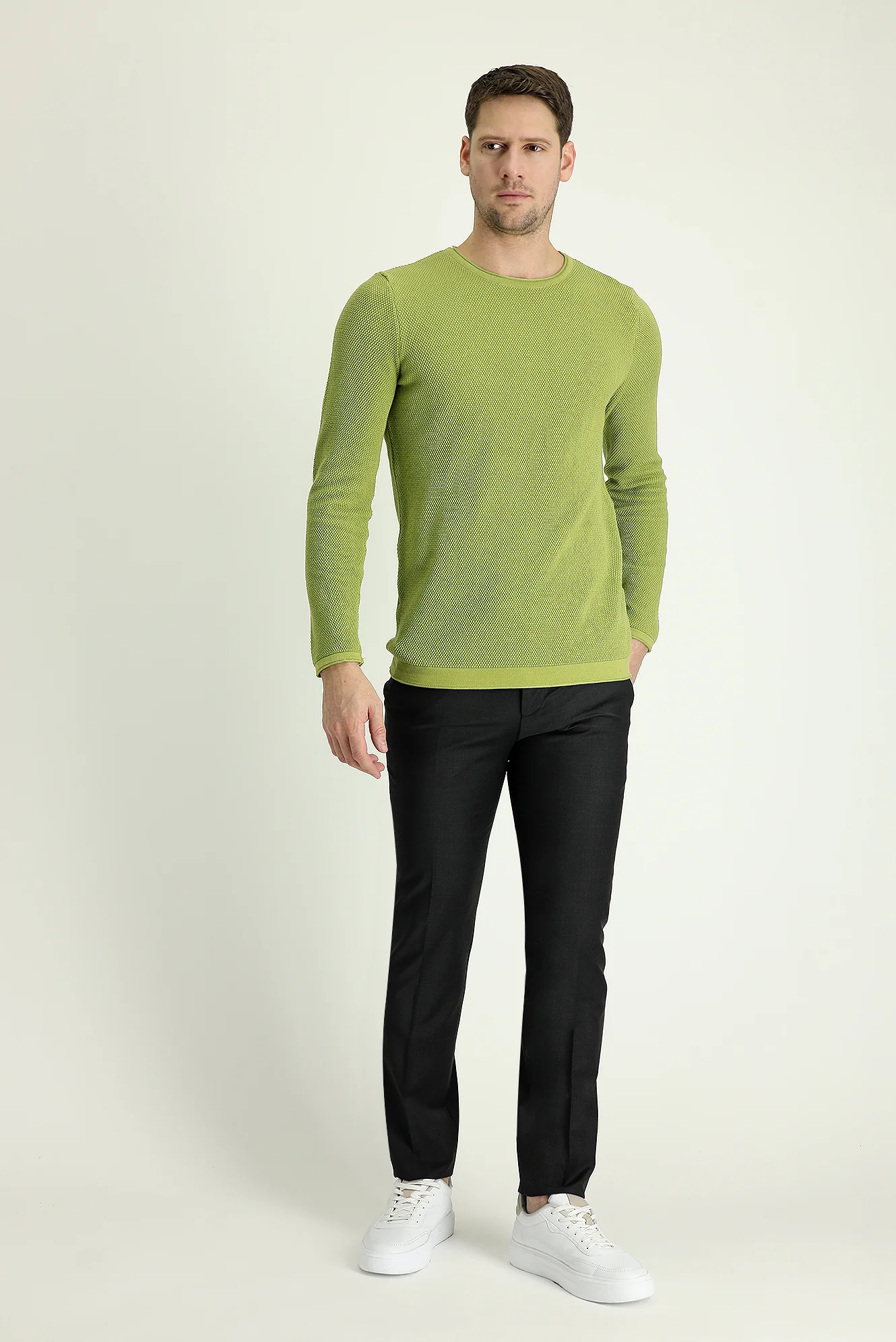 Açık Antrasit 7 Drop Slim Fit Dar Kesim Yünlü Klasik Kumaş Pantolon