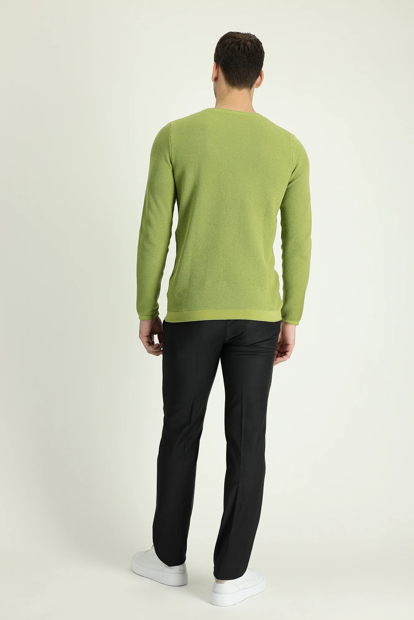 Açık Antrasit 7 Drop Slim Fit Dar Kesim Yünlü Klasik Kumaş Pantolon - Image 3