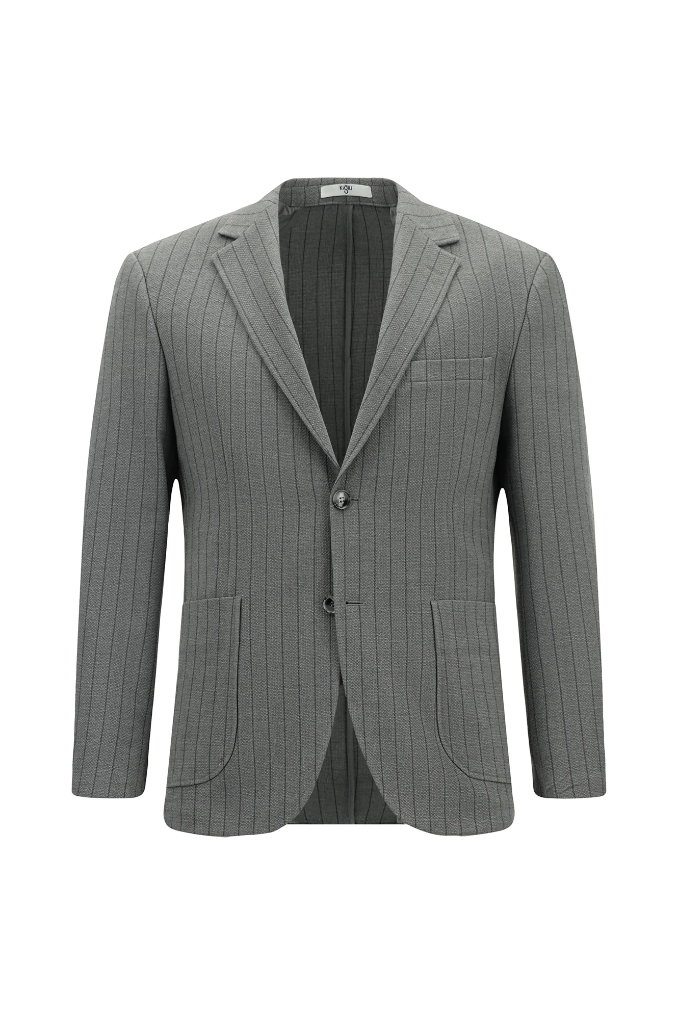 Açık Antrasit 7 Drop Slim Fit Dar Kesim Çizgili Beli İpli Spor Takım Elbise