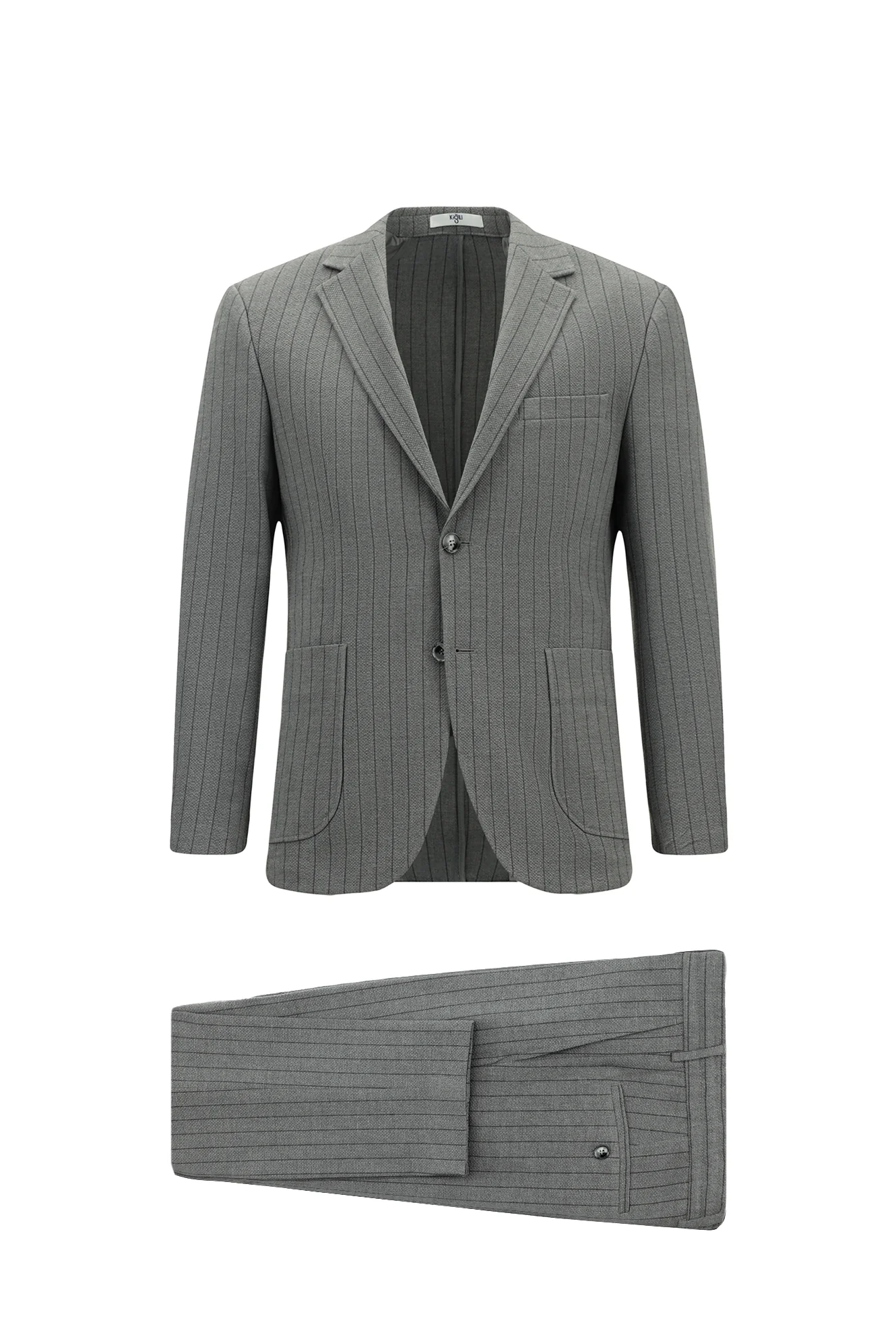 Açık Antrasit 7 Drop Slim Fit Dar Kesim Çizgili Beli İpli Spor Takım Elbise - Image 3