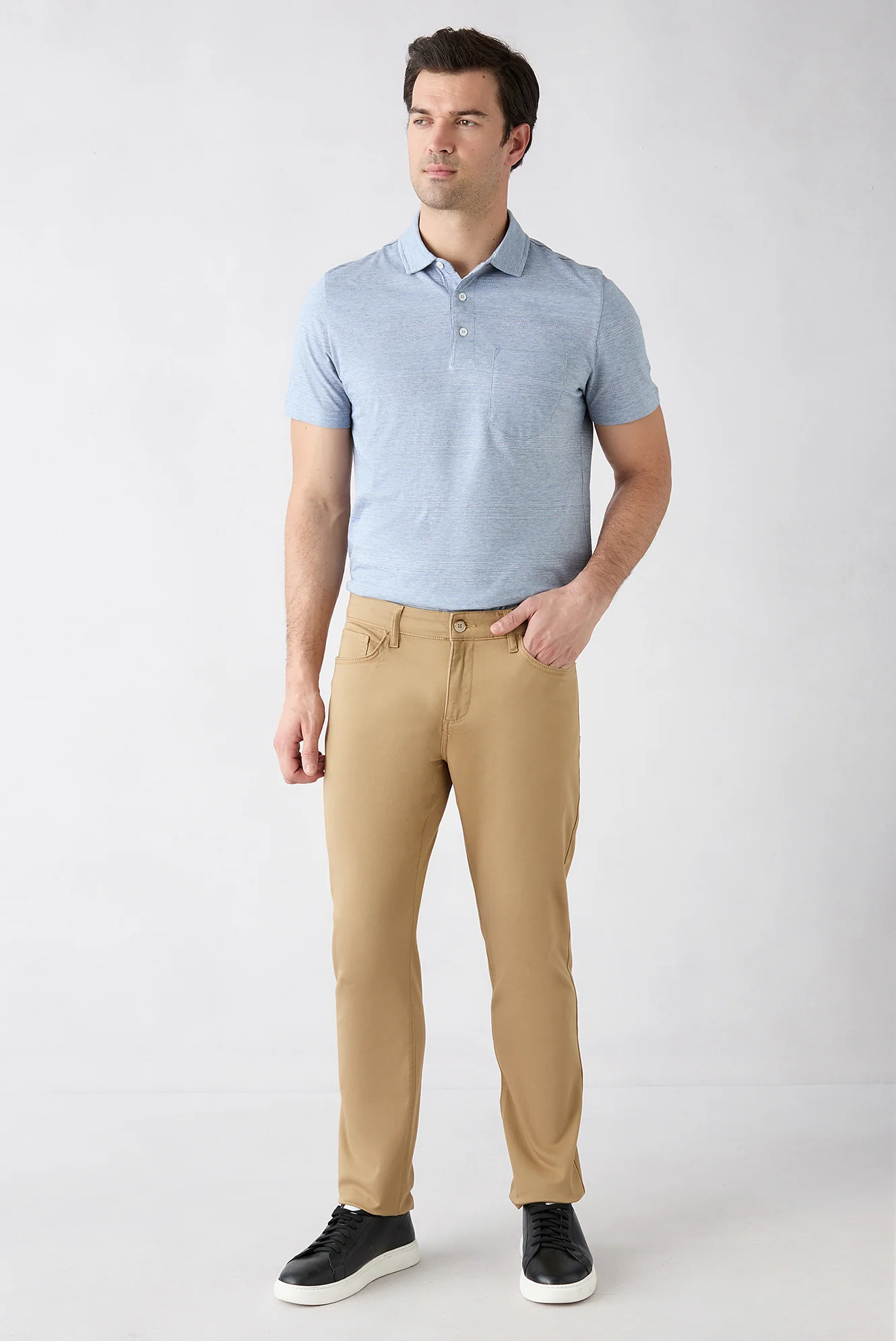 Açık Bej Regular Fit Standart Kesim 5 Cep Pamuklu Düz Likralı Kanvas / Chino Pantolon