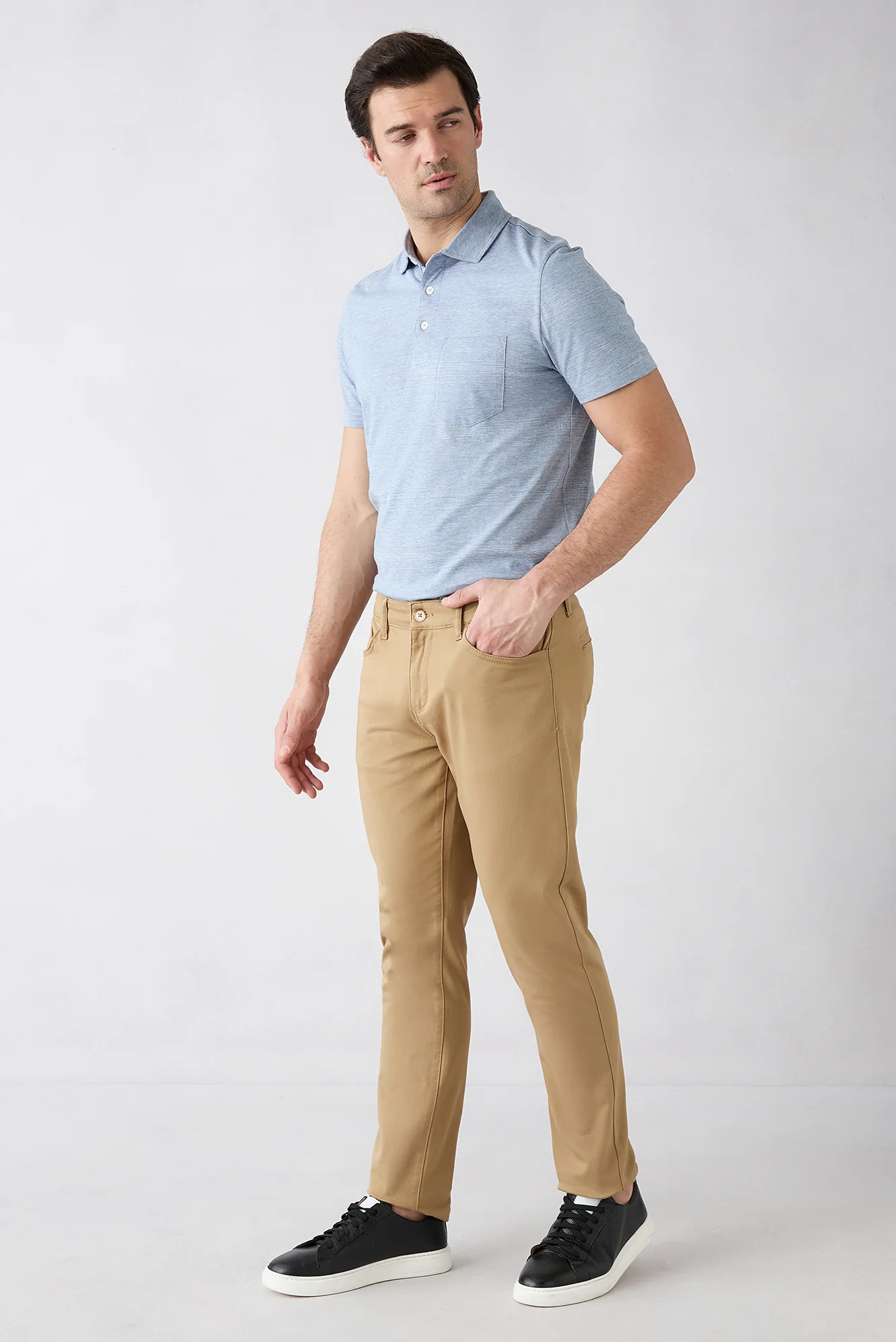 Açık Bej Regular Fit Standart Kesim 5 Cep Pamuklu Düz Likralı Kanvas / Chino Pantolon - Image 2