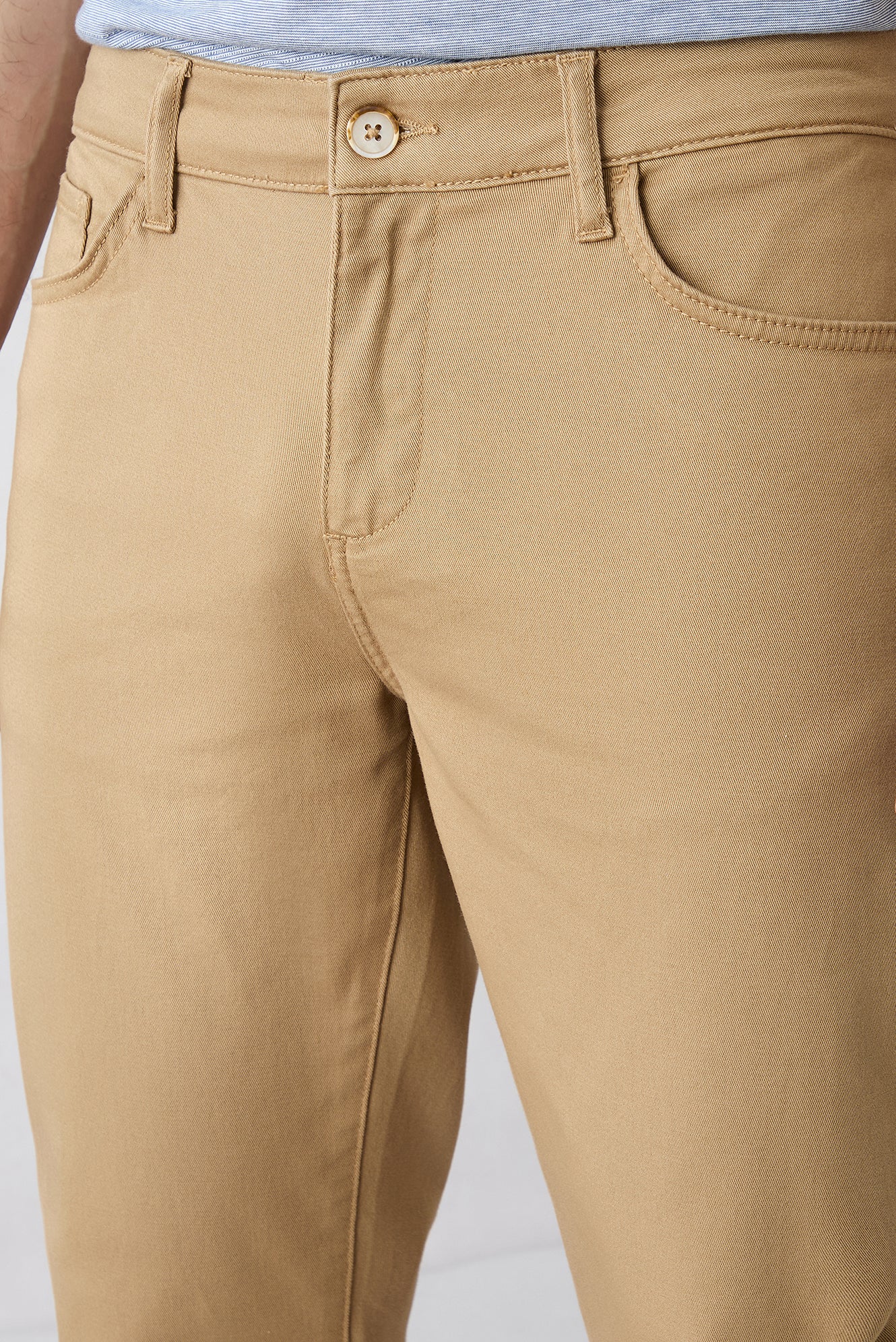 Açık Bej Regular Fit Standart Kesim 5 Cep Pamuklu Düz Likralı Kanvas / Chino Pantolon - Image 3