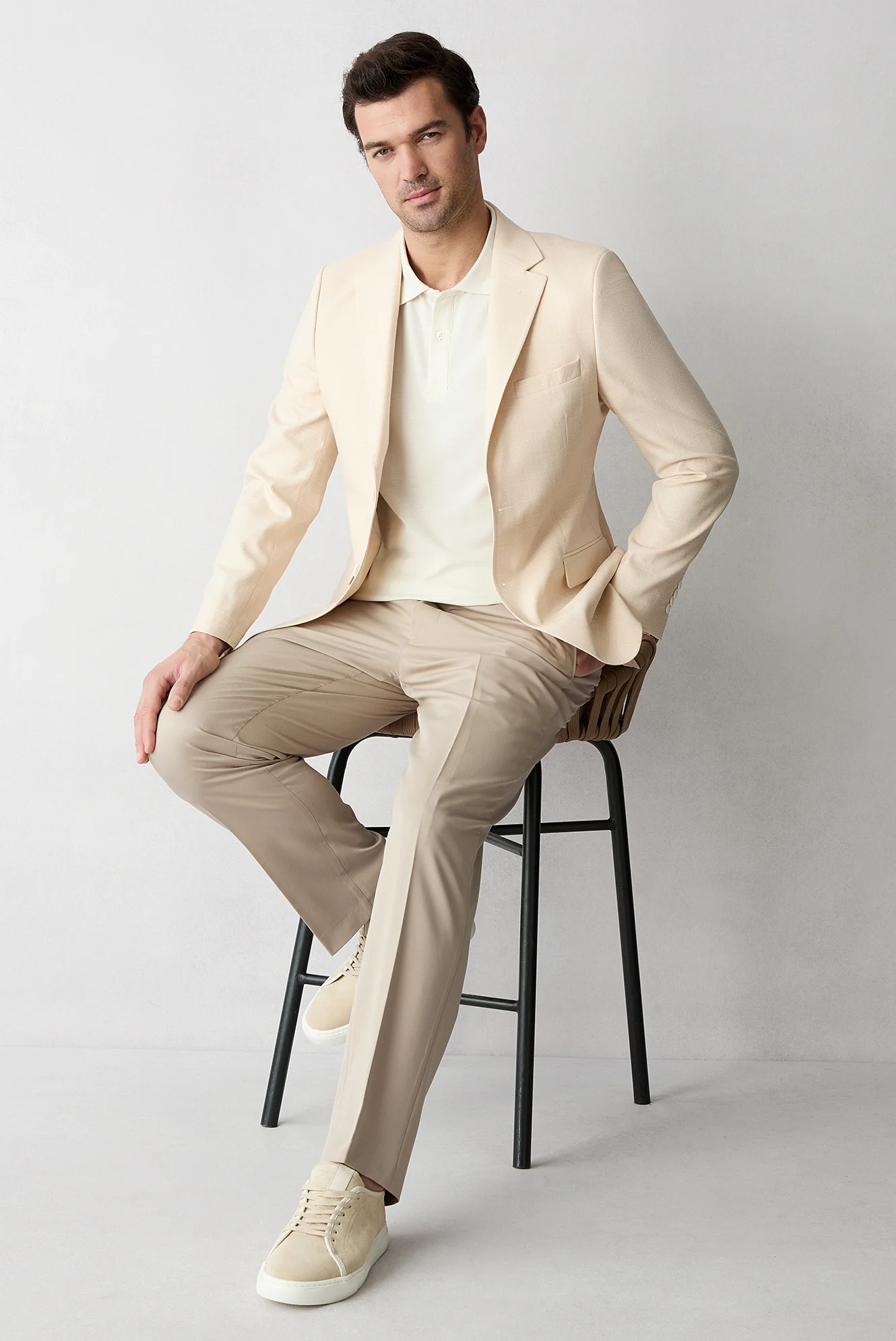 Açık Bej 7 Drop Slim Fit Dar Kesim Klasik Kumaş Pantolon - Image 4