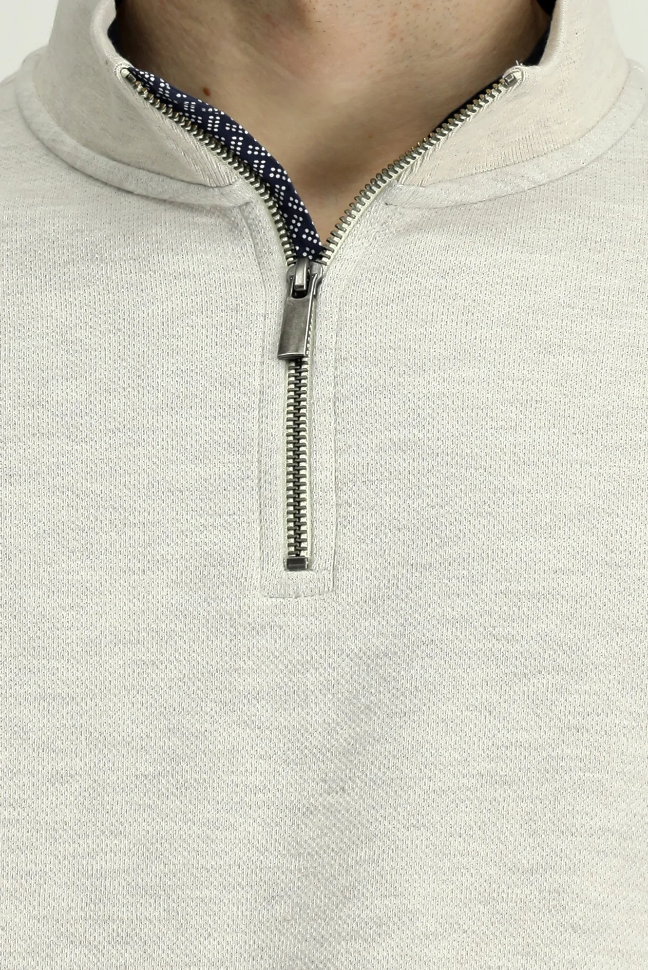 Açık Bej Yarım Balıkçı Yaka Regular Fit Fermuarlı Pamuklu Sweatshirt - Image 6