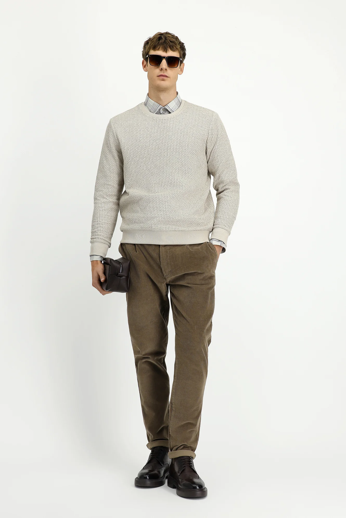 Açık Bej Bisiklet Yaka Regular Fit Desenli Pamuklu Sweatshirt - Image 2