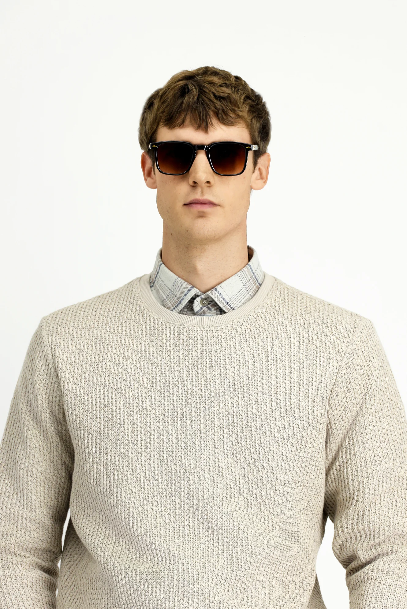 Açık Bej Bisiklet Yaka Regular Fit Desenli Pamuklu Sweatshirt - Image 3
