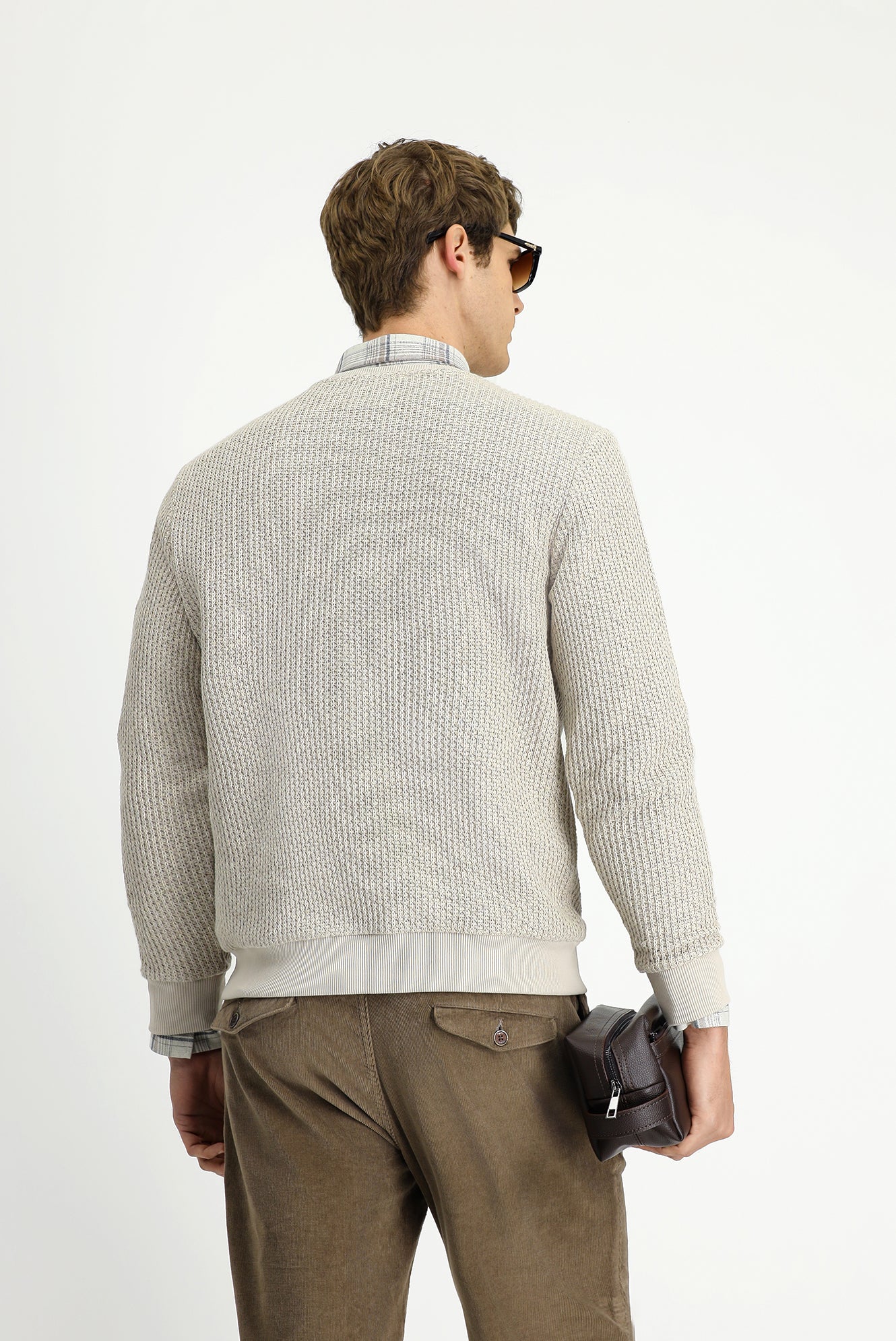 Açık Bej Bisiklet Yaka Regular Fit Desenli Pamuklu Sweatshirt - Image 5