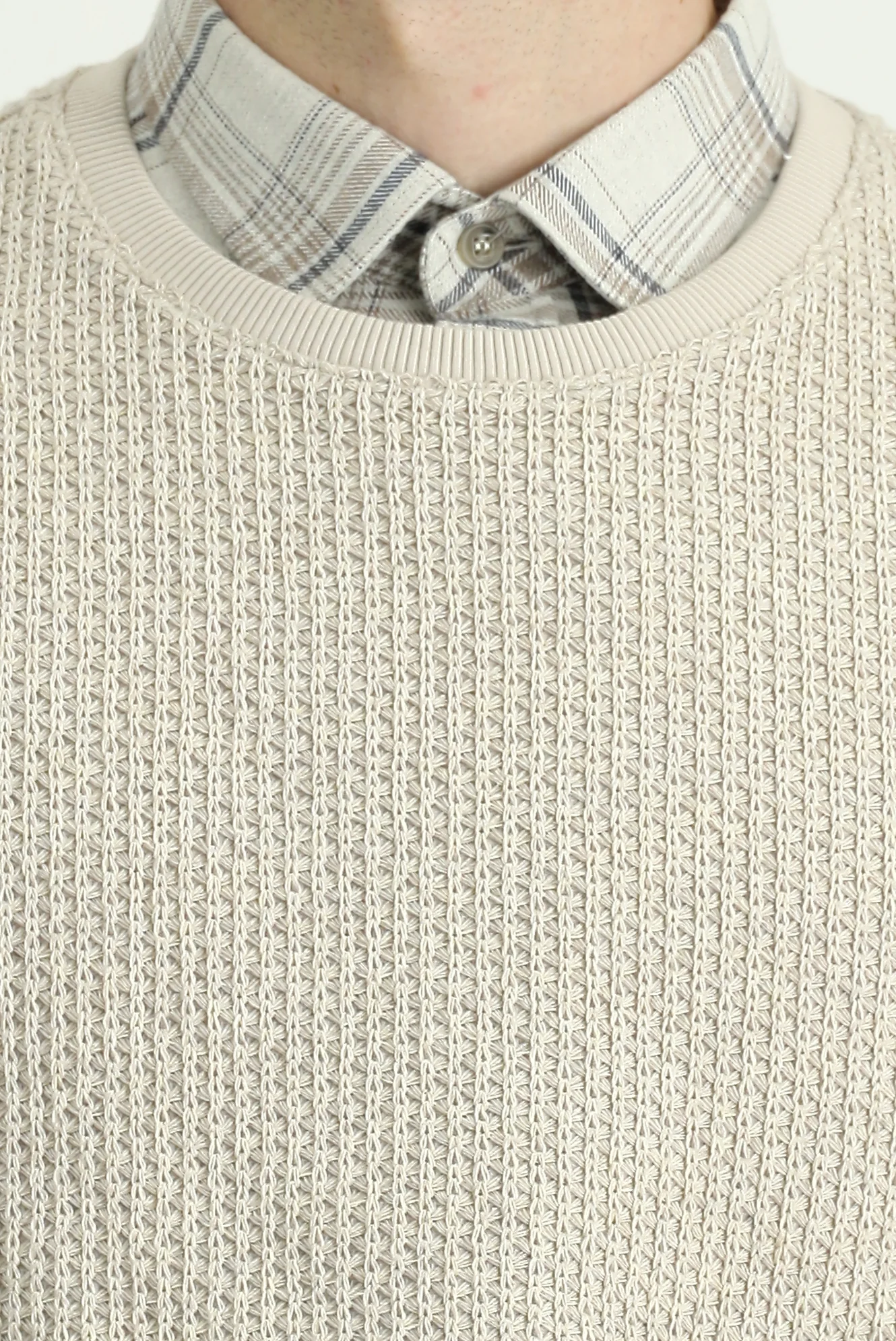 Açık Bej Bisiklet Yaka Regular Fit Desenli Pamuklu Sweatshirt - Image 6
