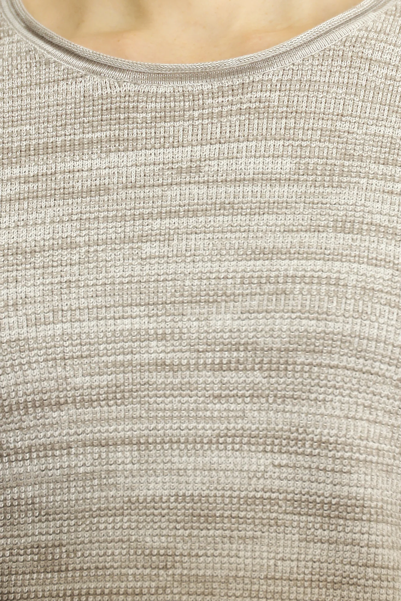 Açık Bej Bisiklet Yaka Slim Fit Dar Kesim Desenli Pamuklu Triko Kazak - Image 5