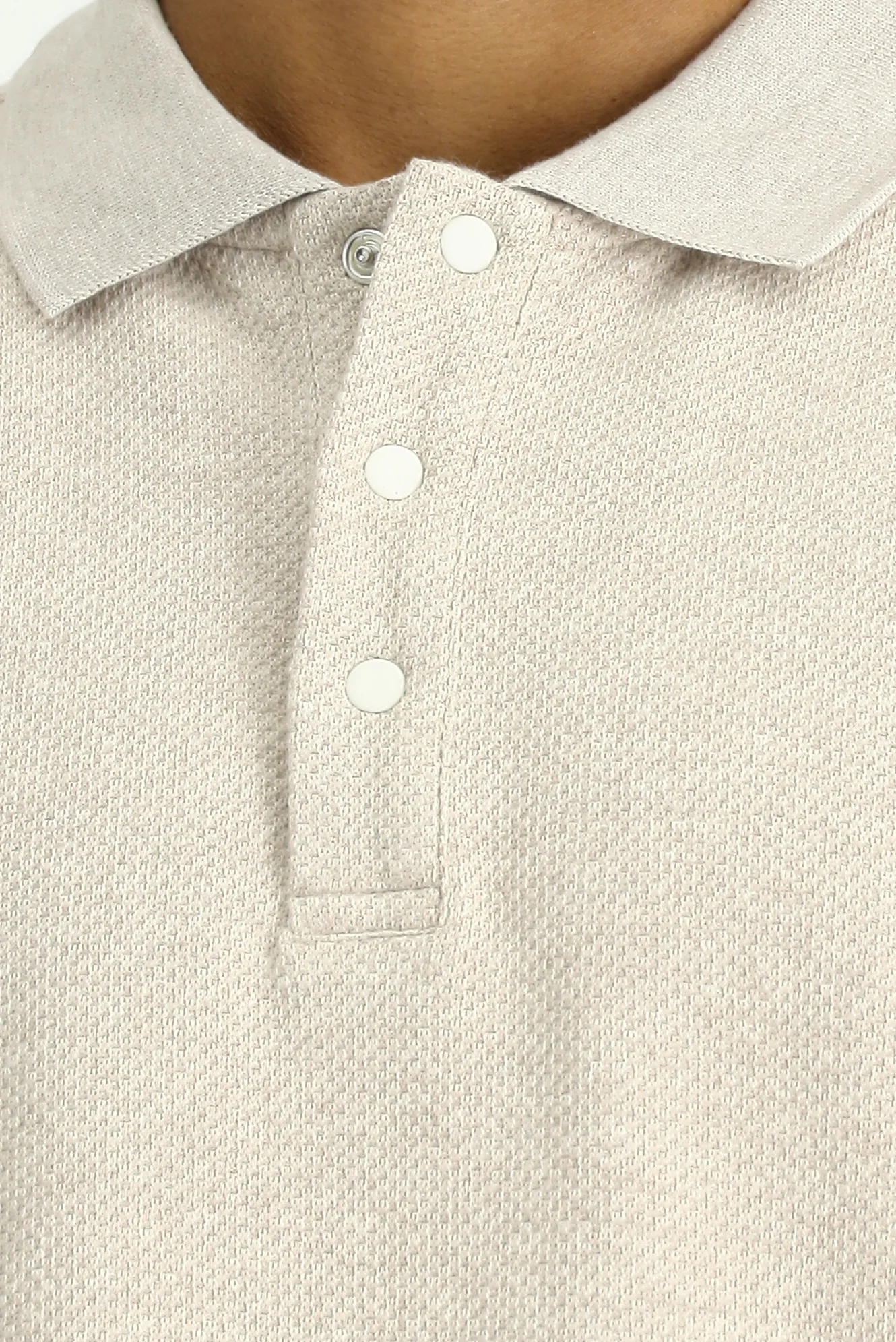 Açık Bej Polo Yaka Regular Fit Desenli Sweatshirt - Image 5