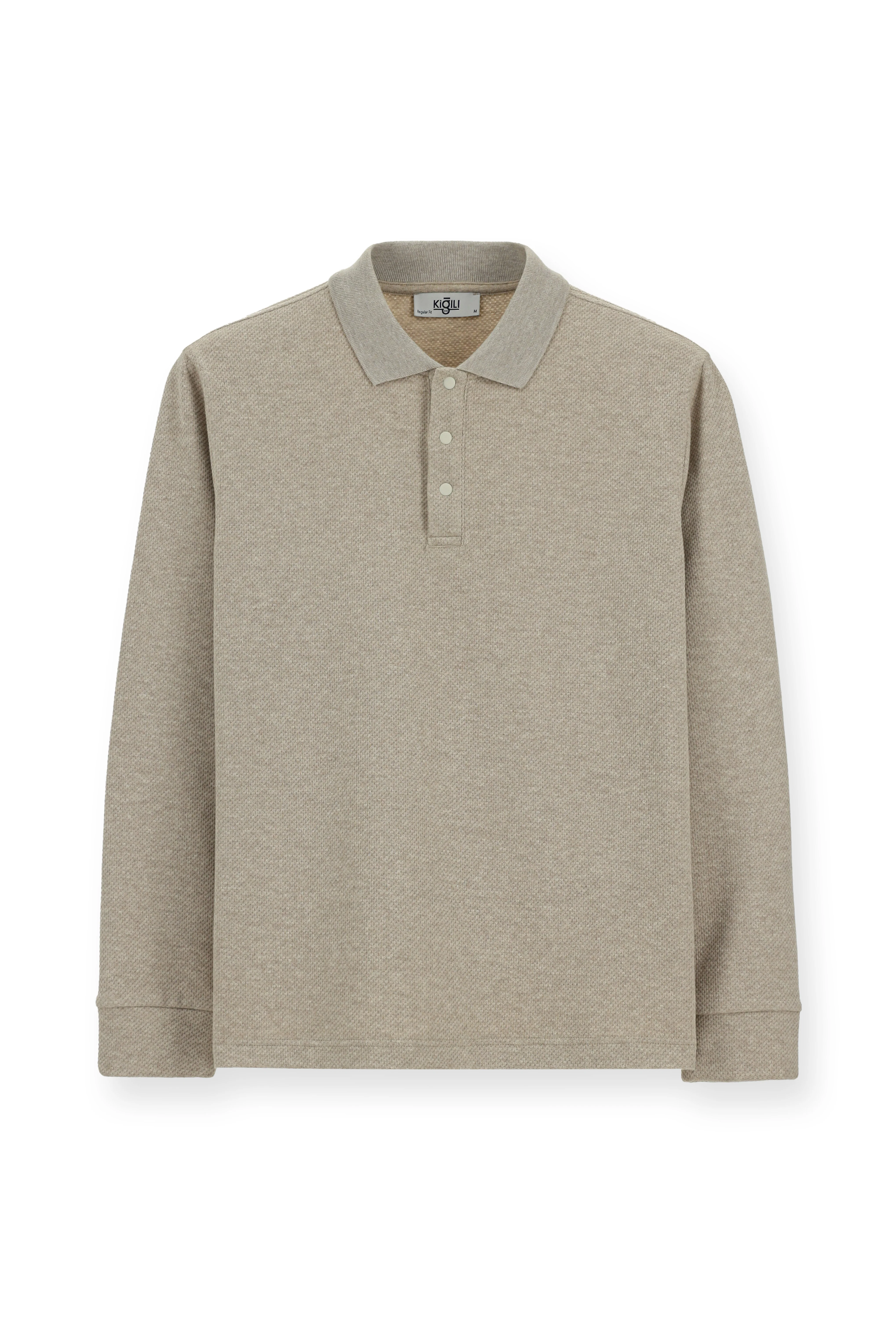 Açık Bej Polo Yaka Regular Fit Desenli Sweatshirt - Image 6