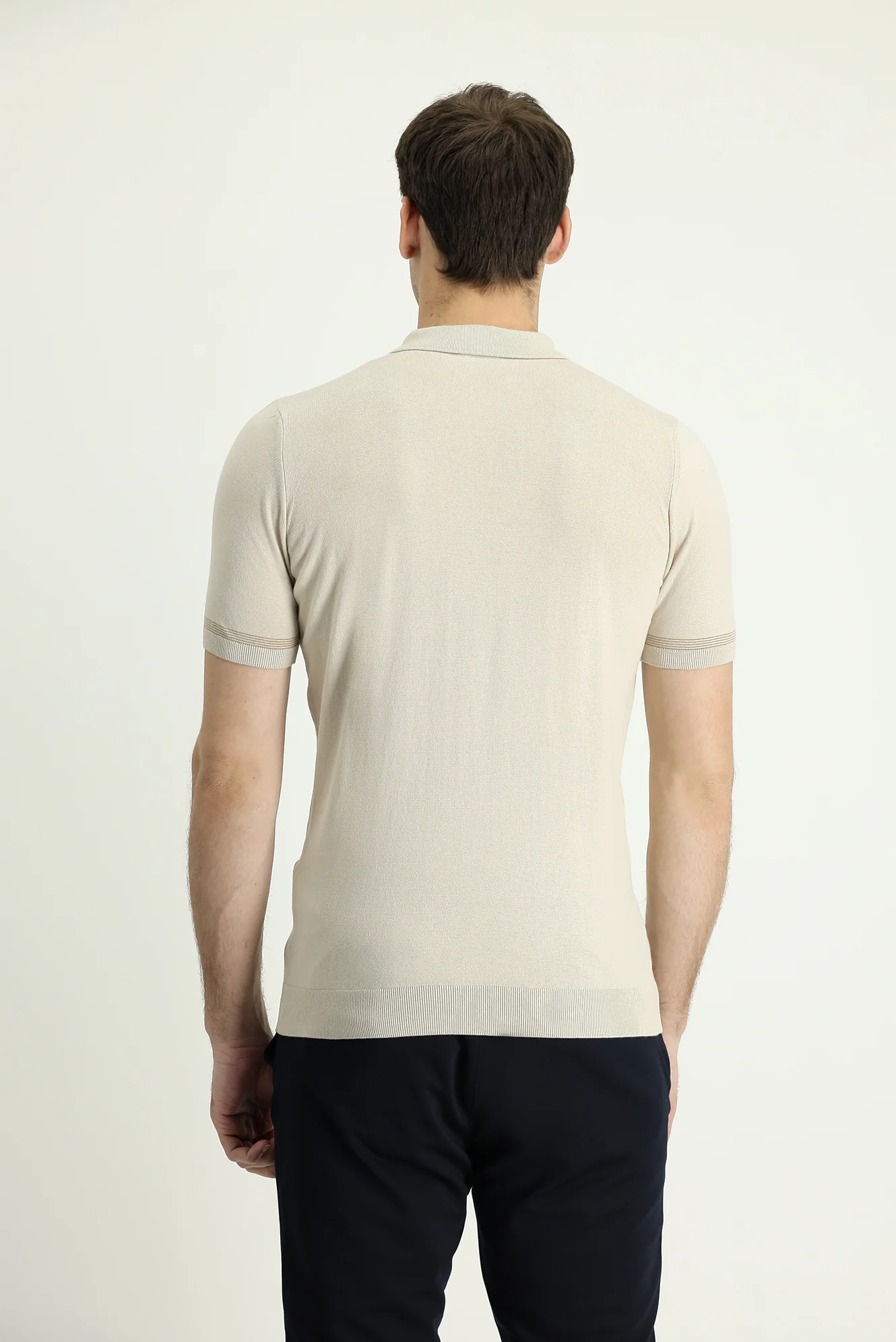Açık Bej Polo Yaka Regular Fit Fermuarlı Pamuklu Tişört - Image 4