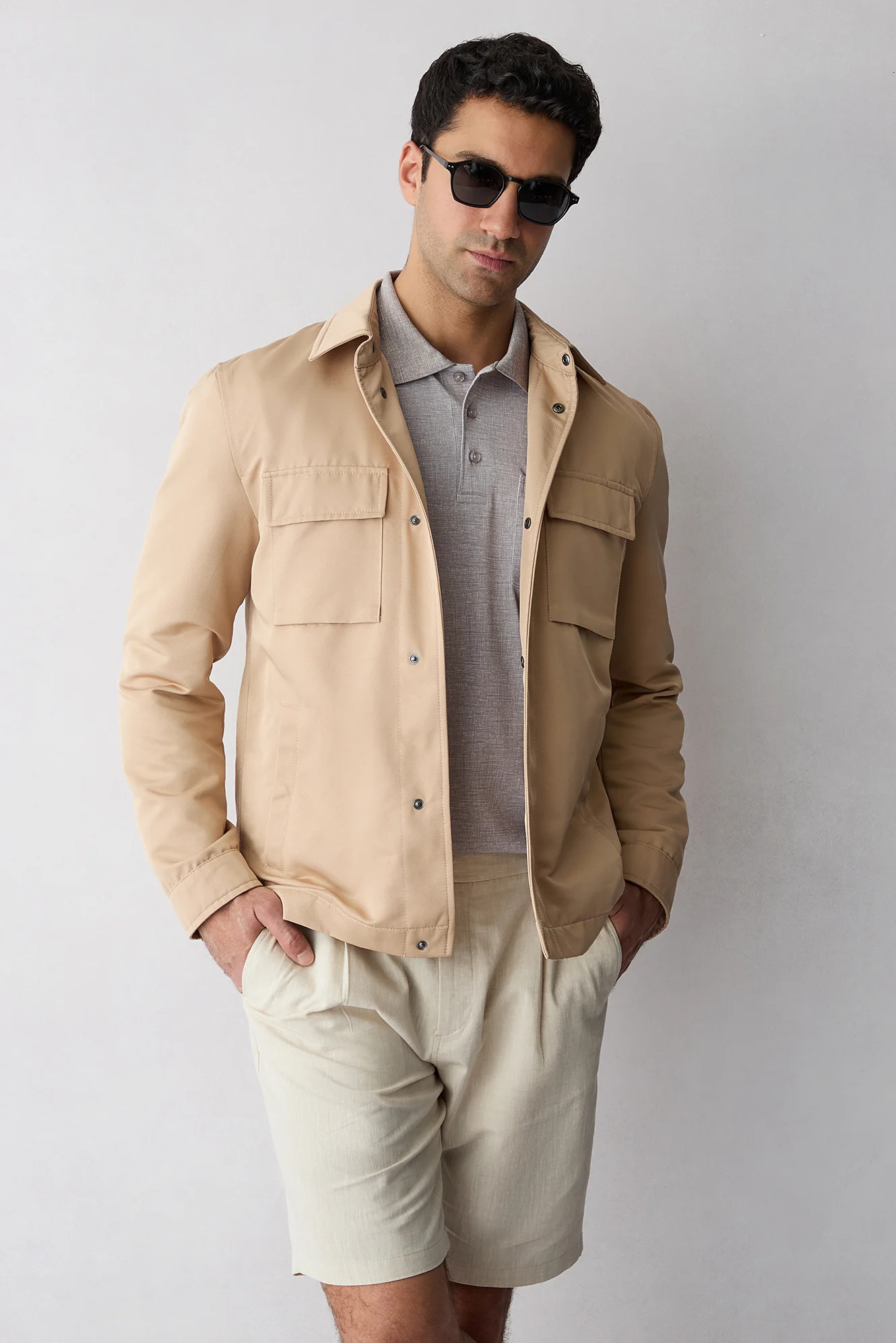 Açık Bej Regular Fit Desenli Nakışlı Cepli Düğmeli Polo Yaka Tişört - Image 6
