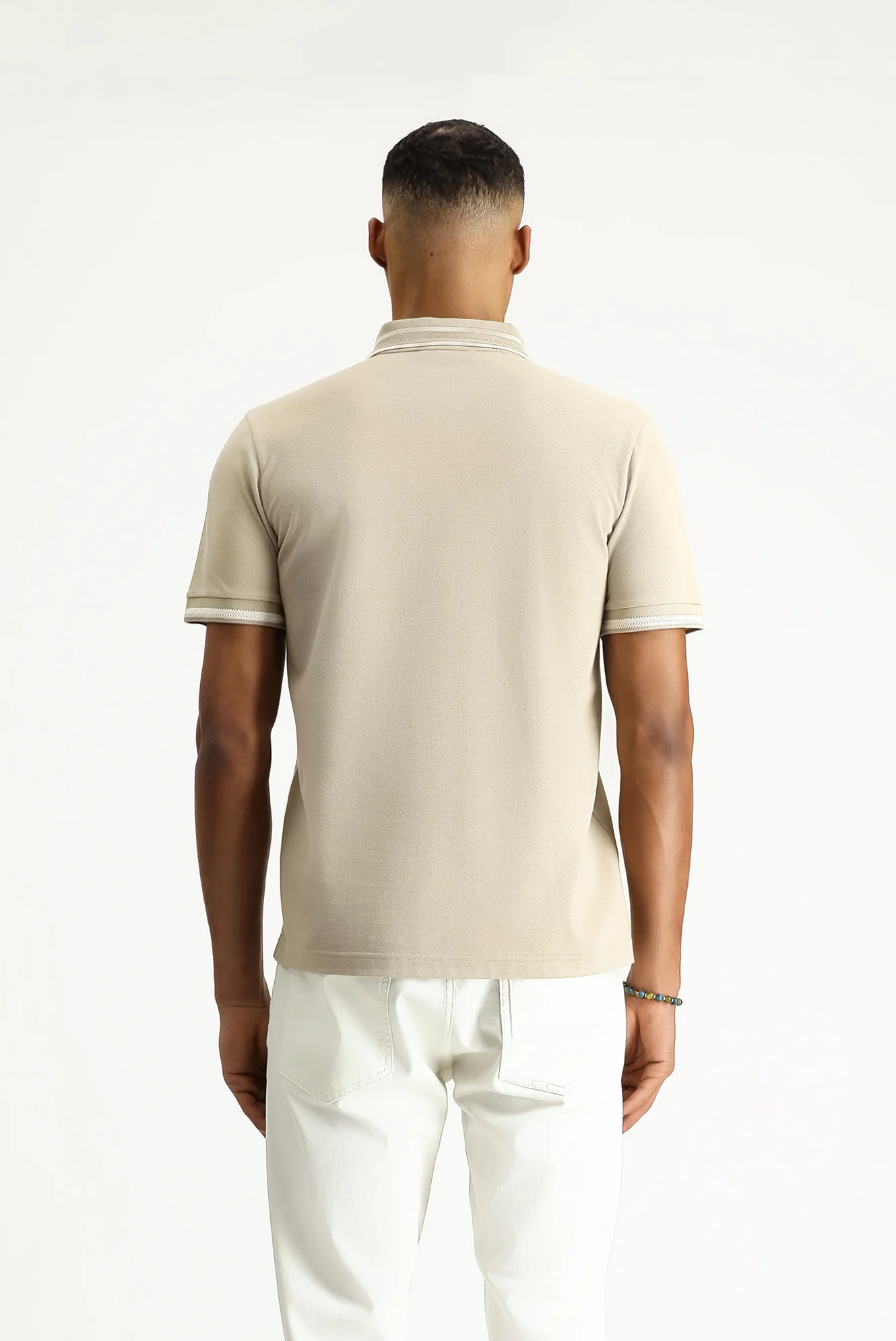 Açık Bej Polo Yaka Slim Fit Dar Kesim Desenli Nakışlı Pamuk Tişört - Image 6