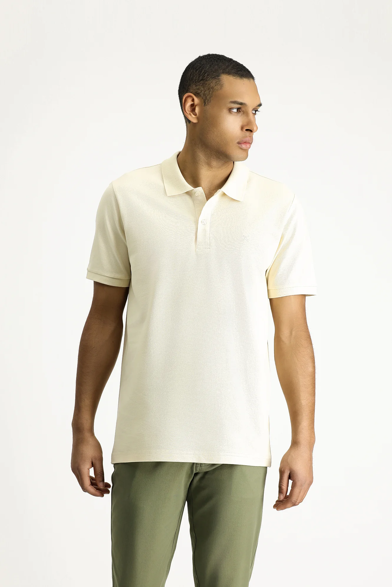 Açık Bej Polo Yaka Slim Fit Dar Kesim Nakışlı Pamuk Tişört - Image 3
