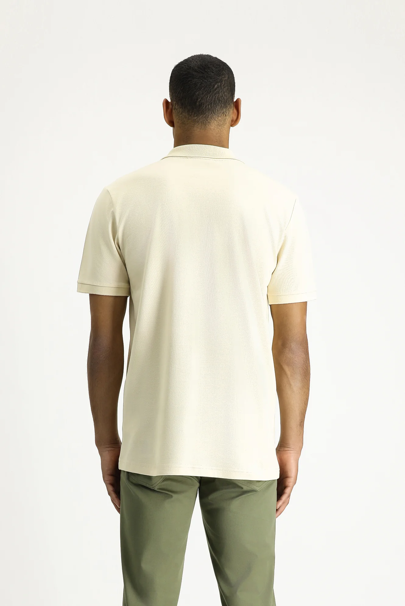 Açık Bej Polo Yaka Slim Fit Dar Kesim Nakışlı Pamuk Tişört - Image 5