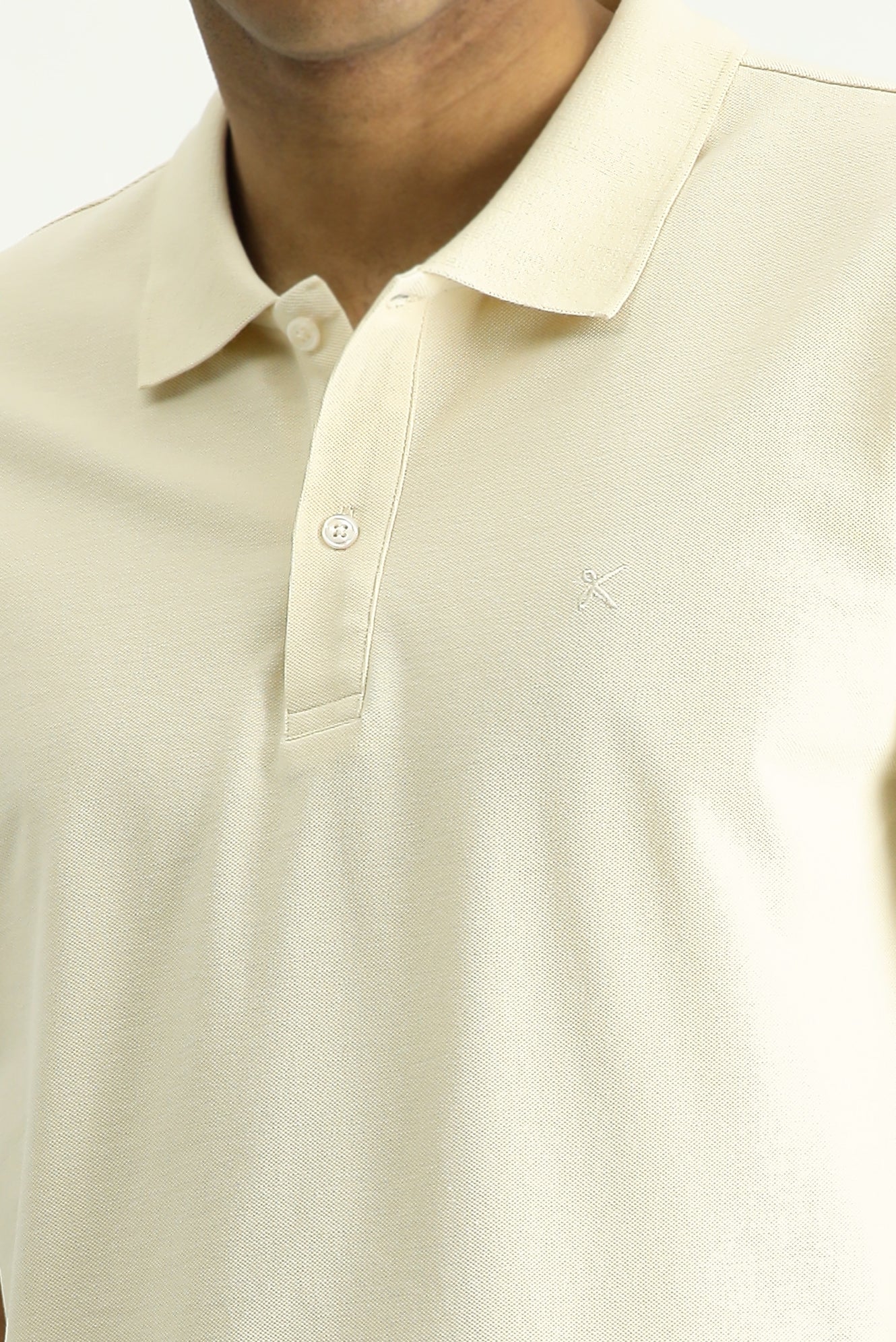 Açık Bej Polo Yaka Slim Fit Dar Kesim Nakışlı Pamuk Tişört - Image 6