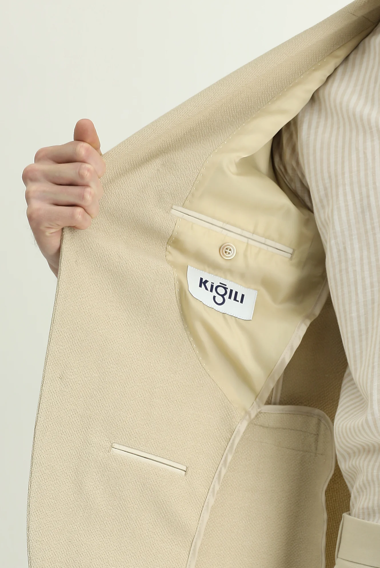 Açık Bej 6 Drop Regular Fit Standart Kesim Desenli Klasik Ceket - Image 7