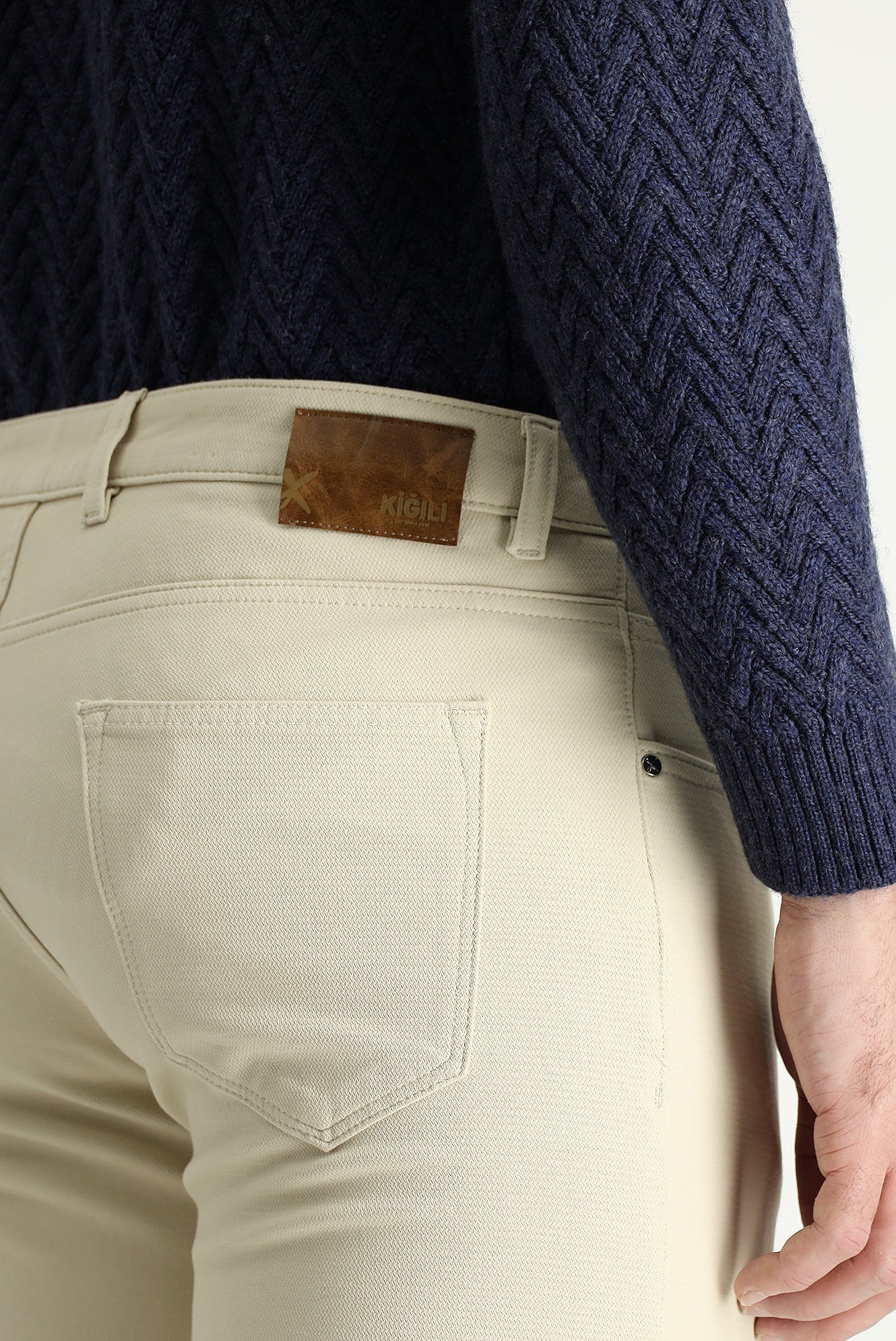 Açık Bej Regular Fit Standart Kesim Desenli Likralı Kanvas / Chino Pantolon - Image 5