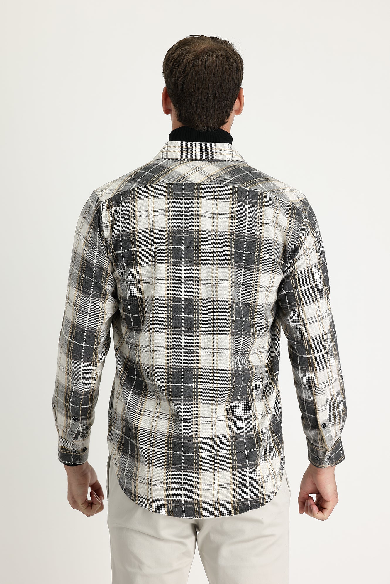 Açık Bej Regular Fit Ekose Shacket Gömlek - Image 3