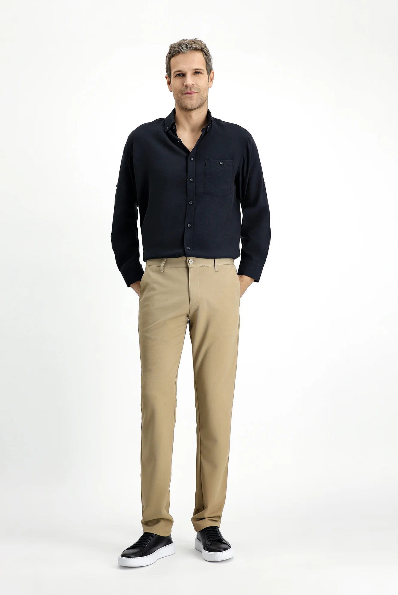 Açık Bej Regular Fit Standart Kesim 4 Mevsim Esnek Chino Spor Pantolon