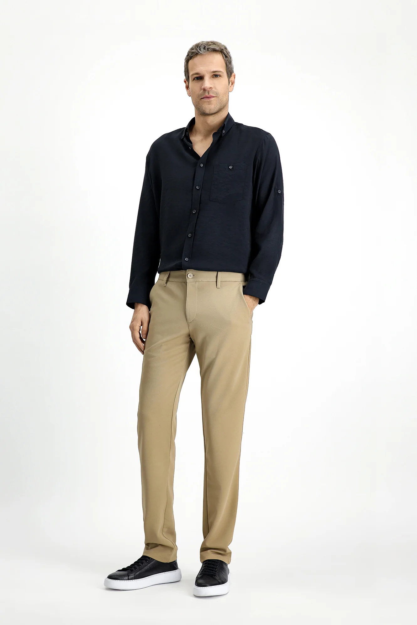 Açık Bej Regular Fit Standart Kesim 4 Mevsim Esnek Chino Spor Pantolon - Image 2