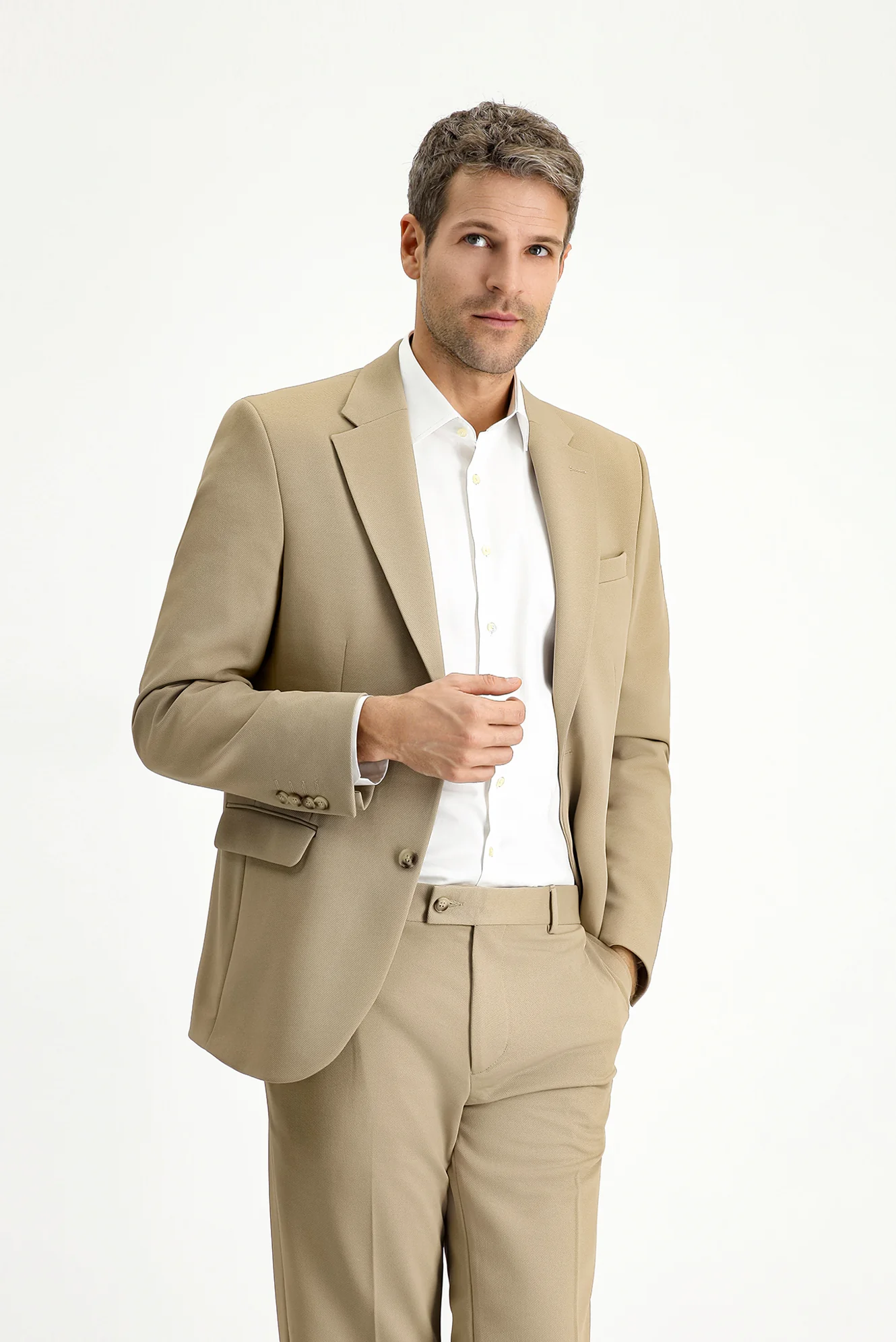 Açık Bej 6 Drop Regular Fit Standart Kesim Mevsimlik Takım Elbise - Image 2