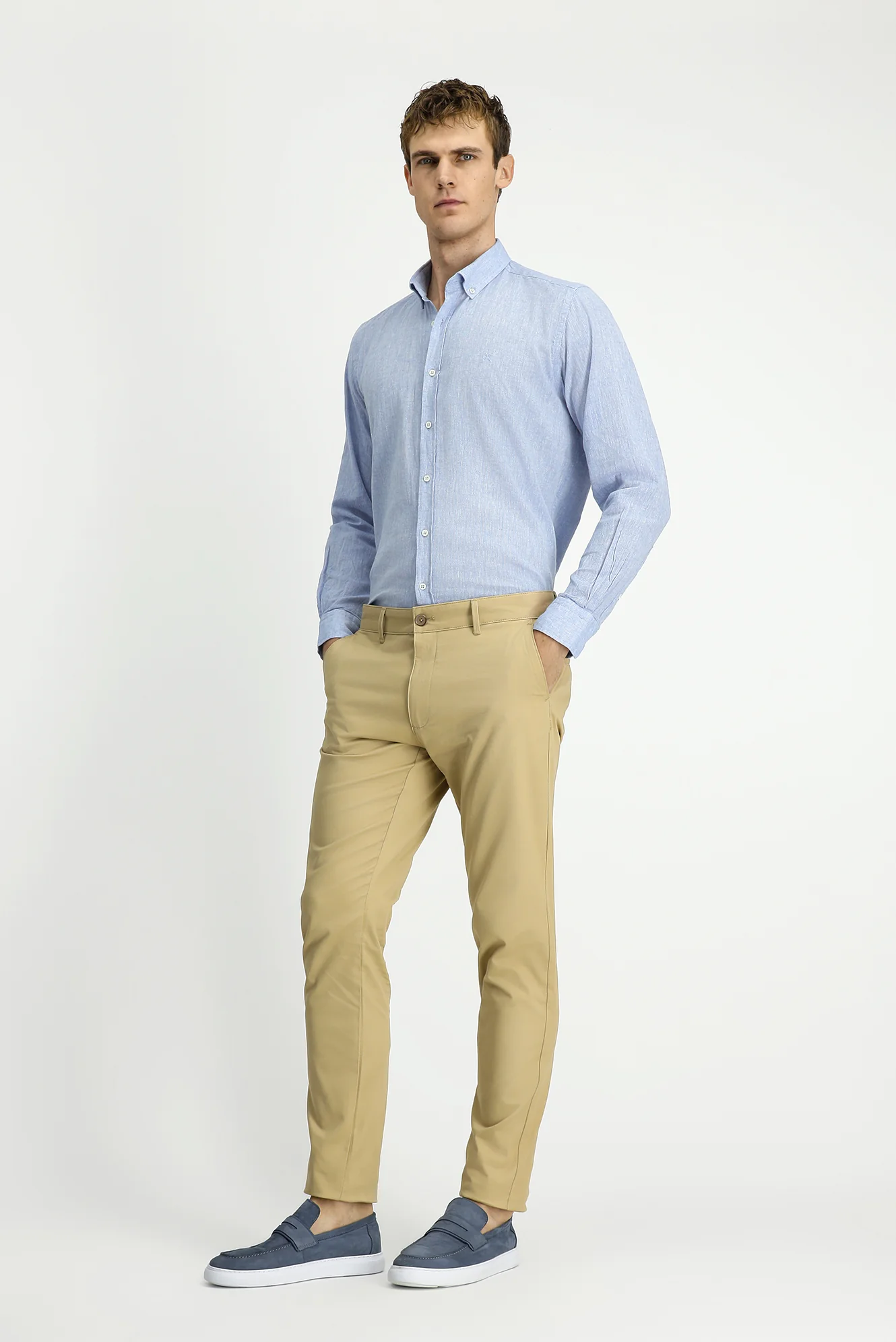Açık Bej Regular Fit Standart Kesim Likralı Kanvas / Chino Pantolon - Image 3