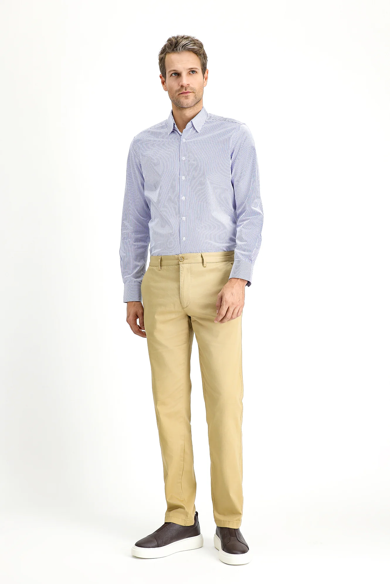 Açık Bej Regular Fit Standart Kesim Likralı Kanvas / Chino Pantolon - Image 2