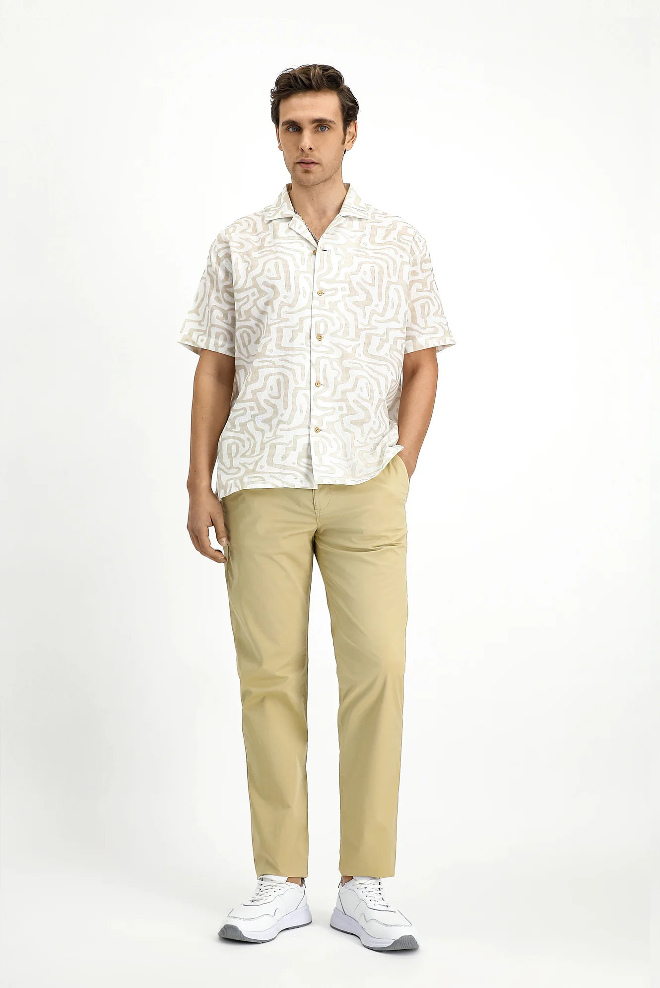 Açık Bej Regular Fit Standart Kesim Likralı Kanvas / Chino Pantolon